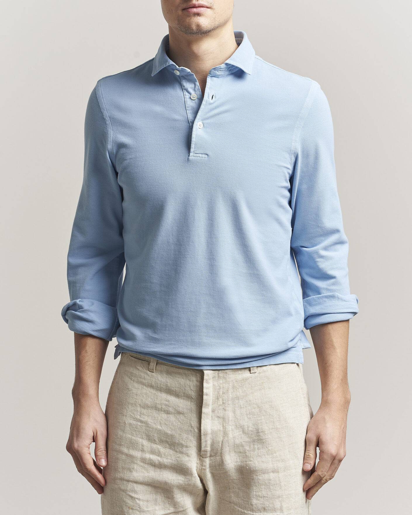 Herre | Pikéer | Gran Sasso | Washed Long Sleeve Polo Light Blue
