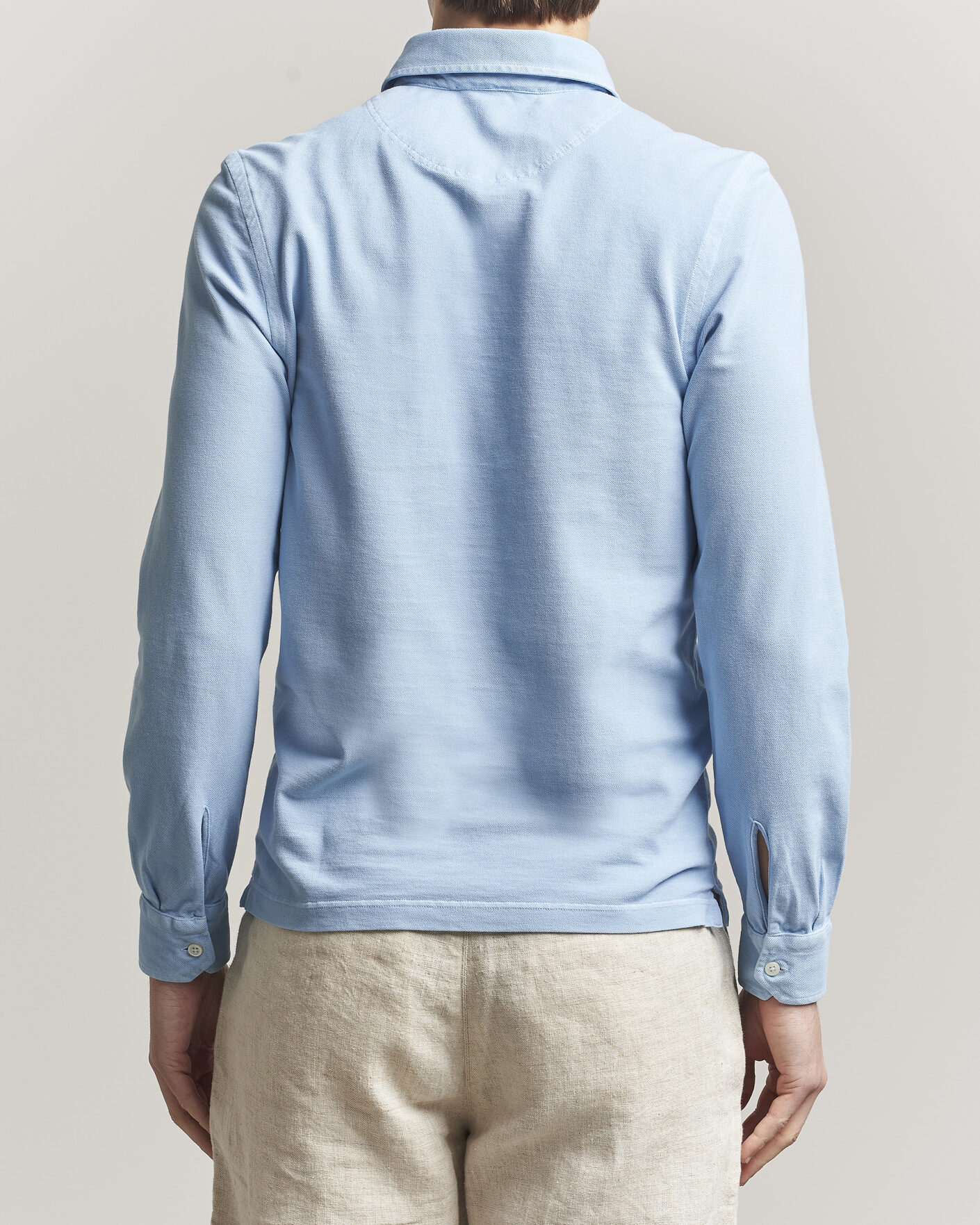 Herre | Pikéer | Gran Sasso | Washed Long Sleeve Polo Light Blue
