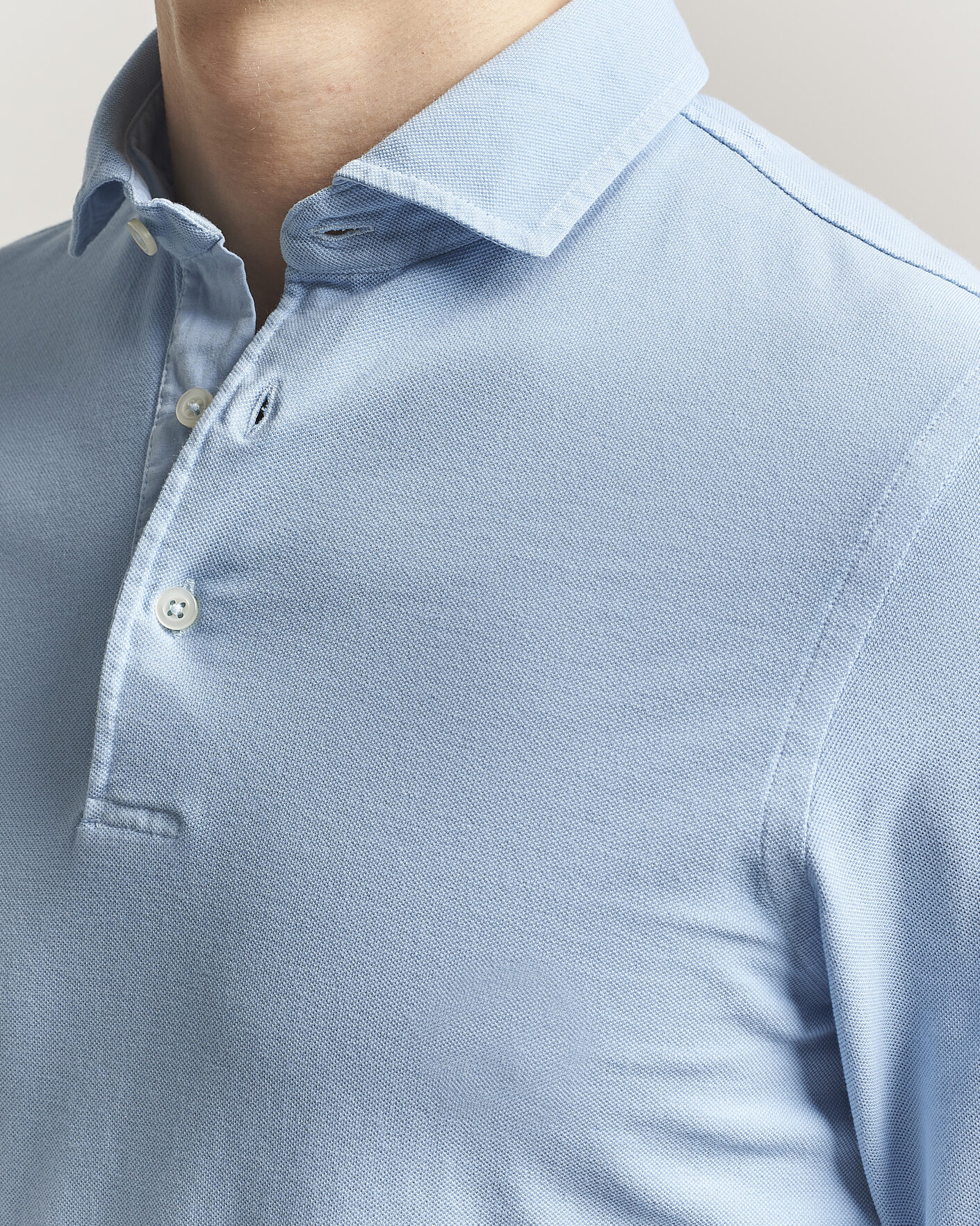 Herre | Pikéer | Gran Sasso | Washed Long Sleeve Polo Light Blue