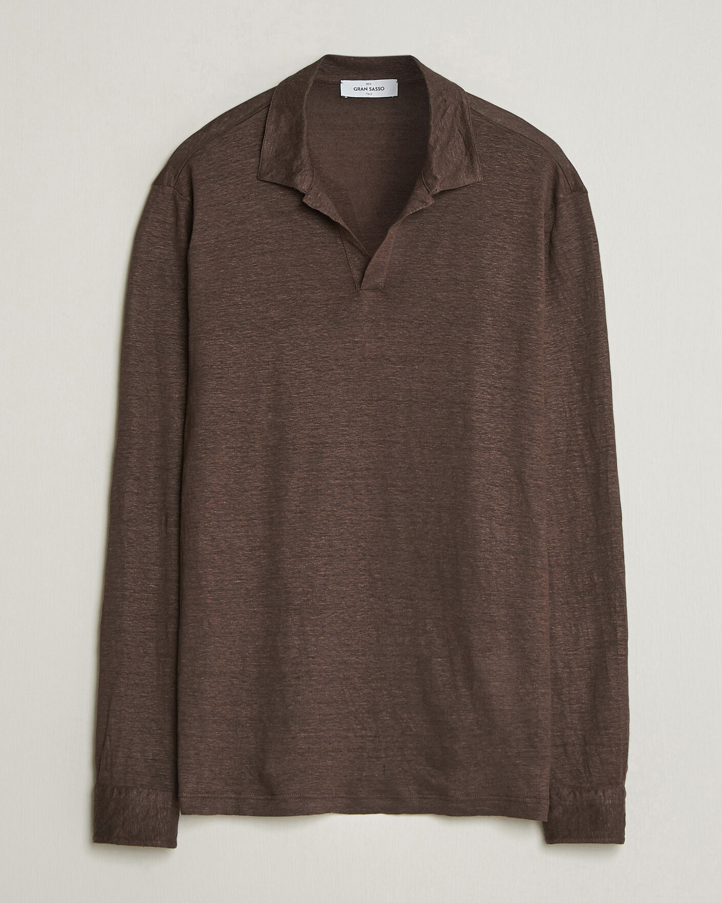 Herre | Pikéer | Gran Sasso | Washed Linen Long Sleeve Polo Brown Melange