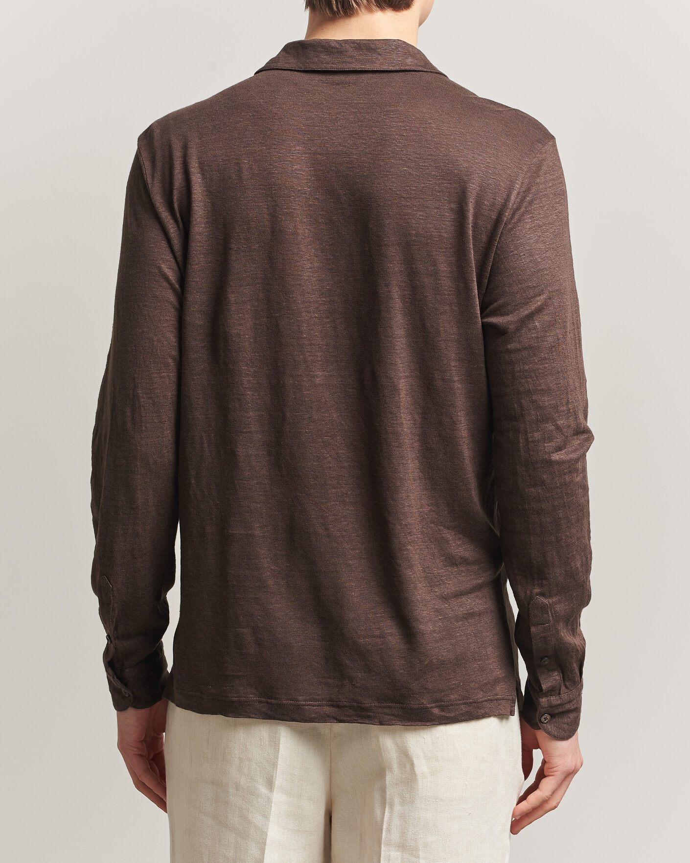 Herre | Pikéer | Gran Sasso | Washed Linen Long Sleeve Polo Brown Melange