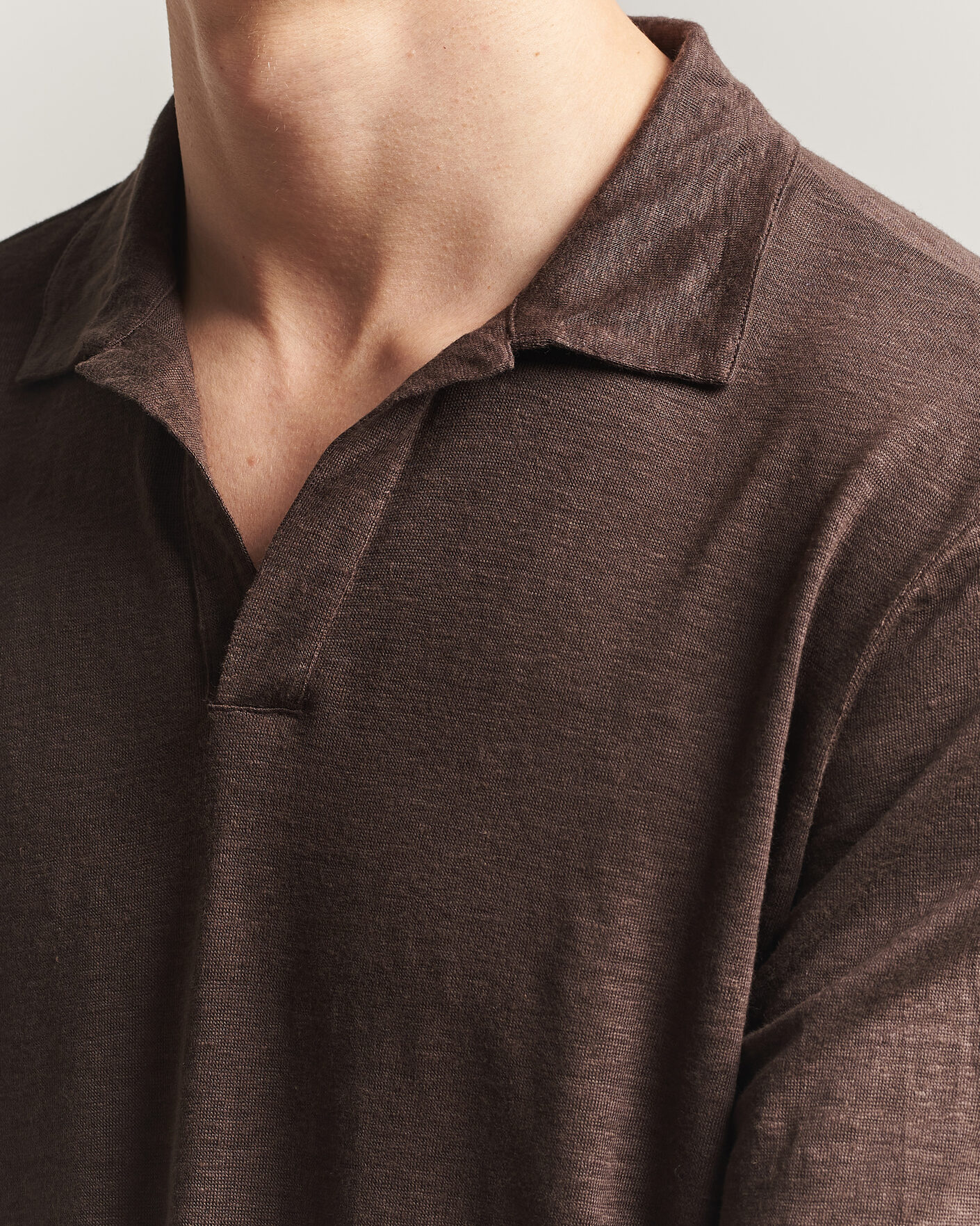 Herre | Pikéer | Gran Sasso | Washed Linen Long Sleeve Polo Brown Melange