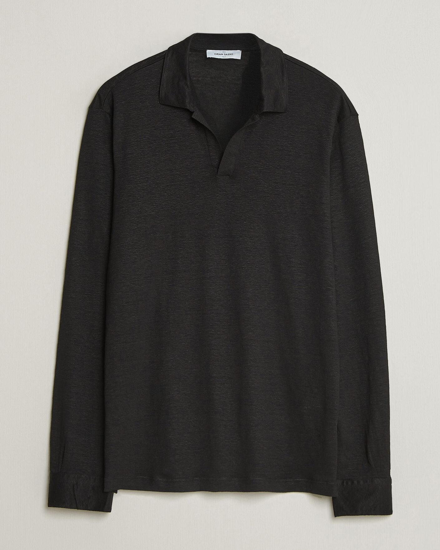Herre | Pikéer | Gran Sasso | Washed Linen Long Sleeve Polo Black