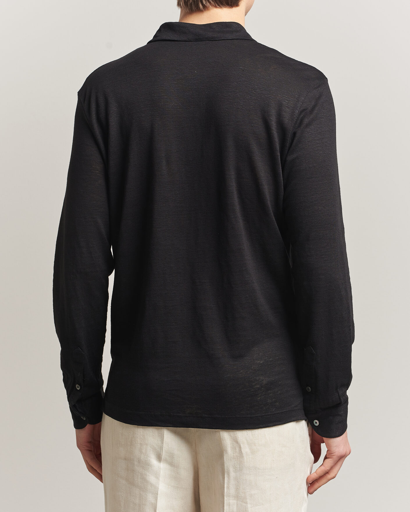Herre | Pikéer | Gran Sasso | Washed Linen Long Sleeve Polo Black