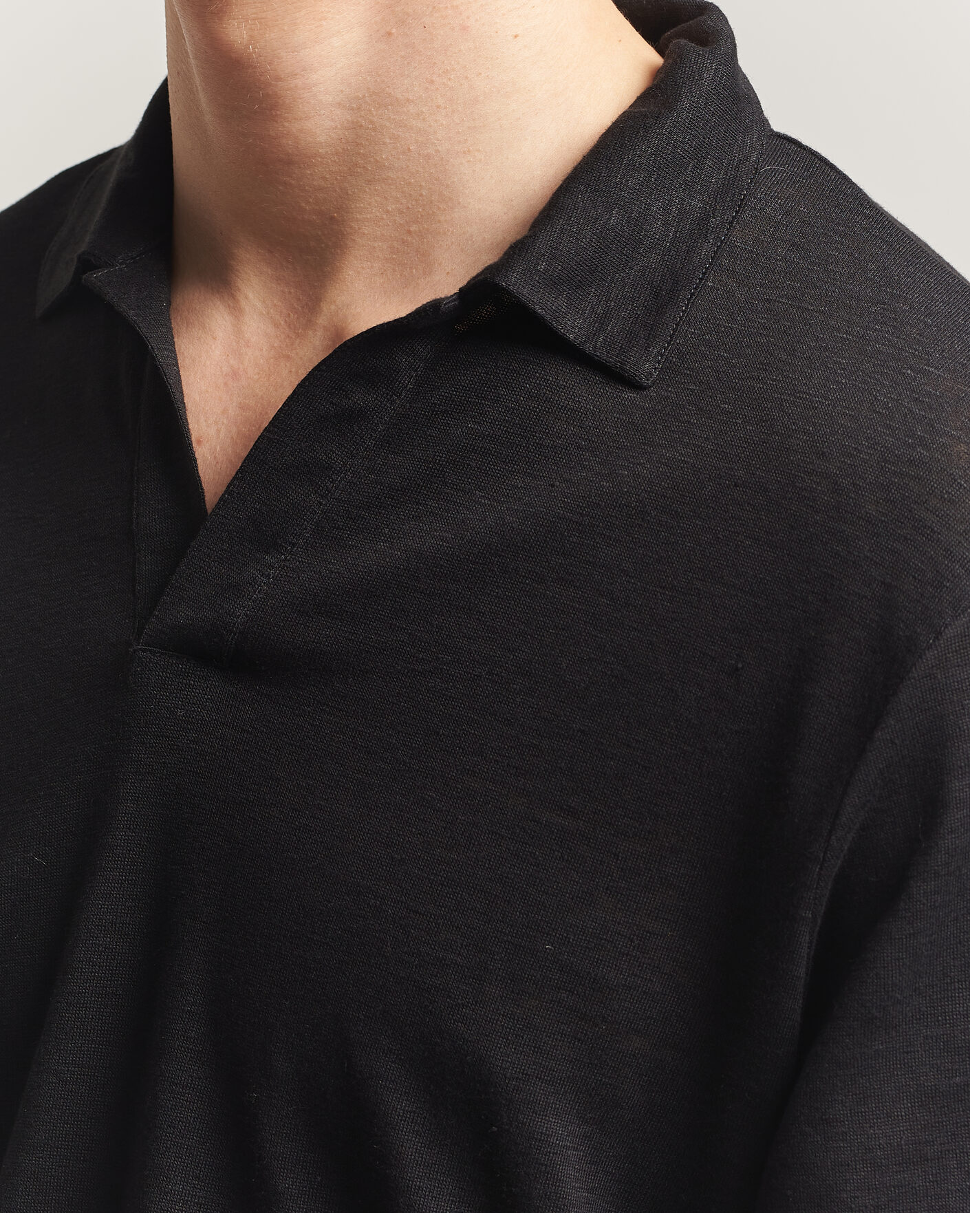Herre | Pikéer | Gran Sasso | Washed Linen Long Sleeve Polo Black
