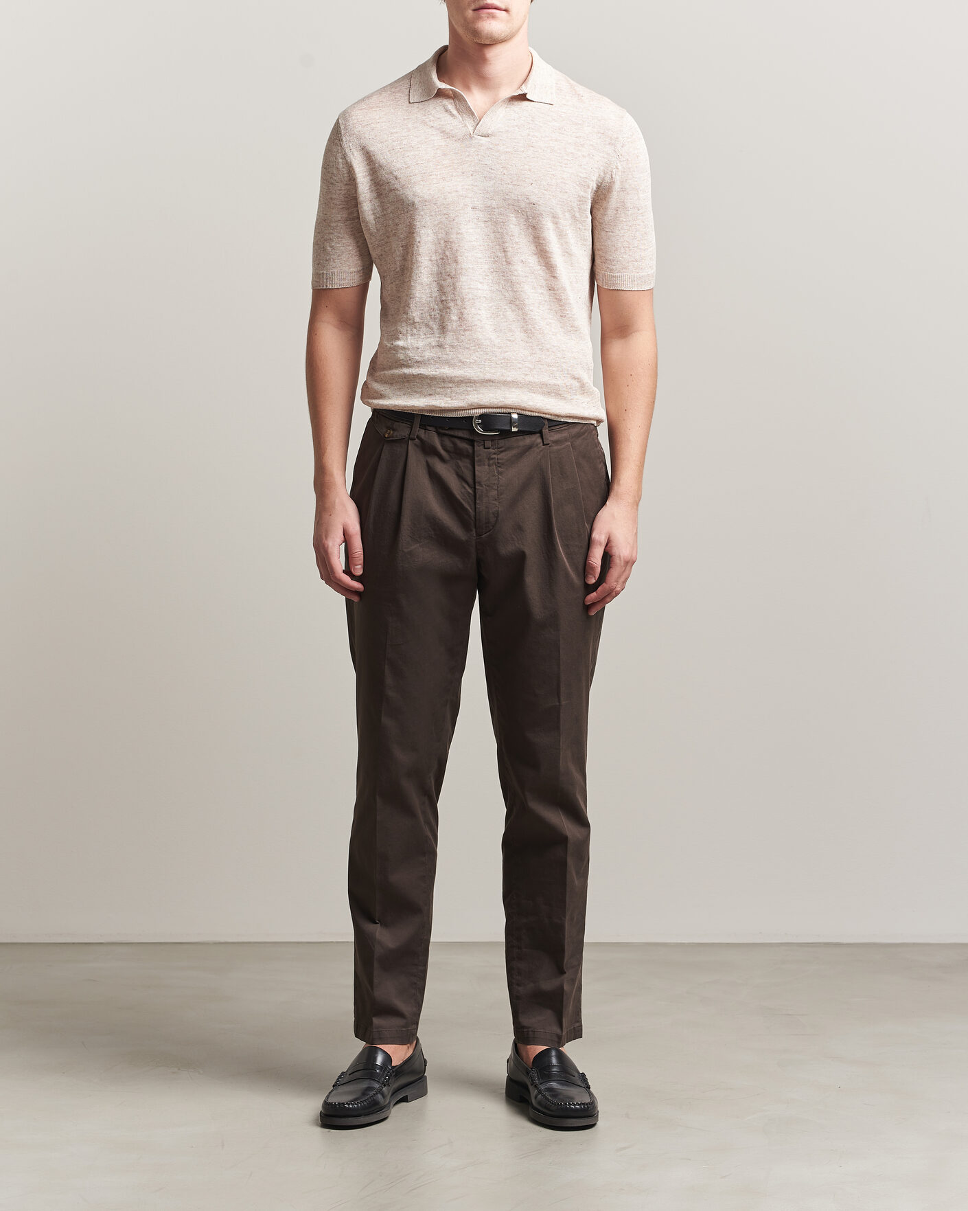 Herre | Pikéer | Gran Sasso | Washed Knitted Linen Polo Beige Melange