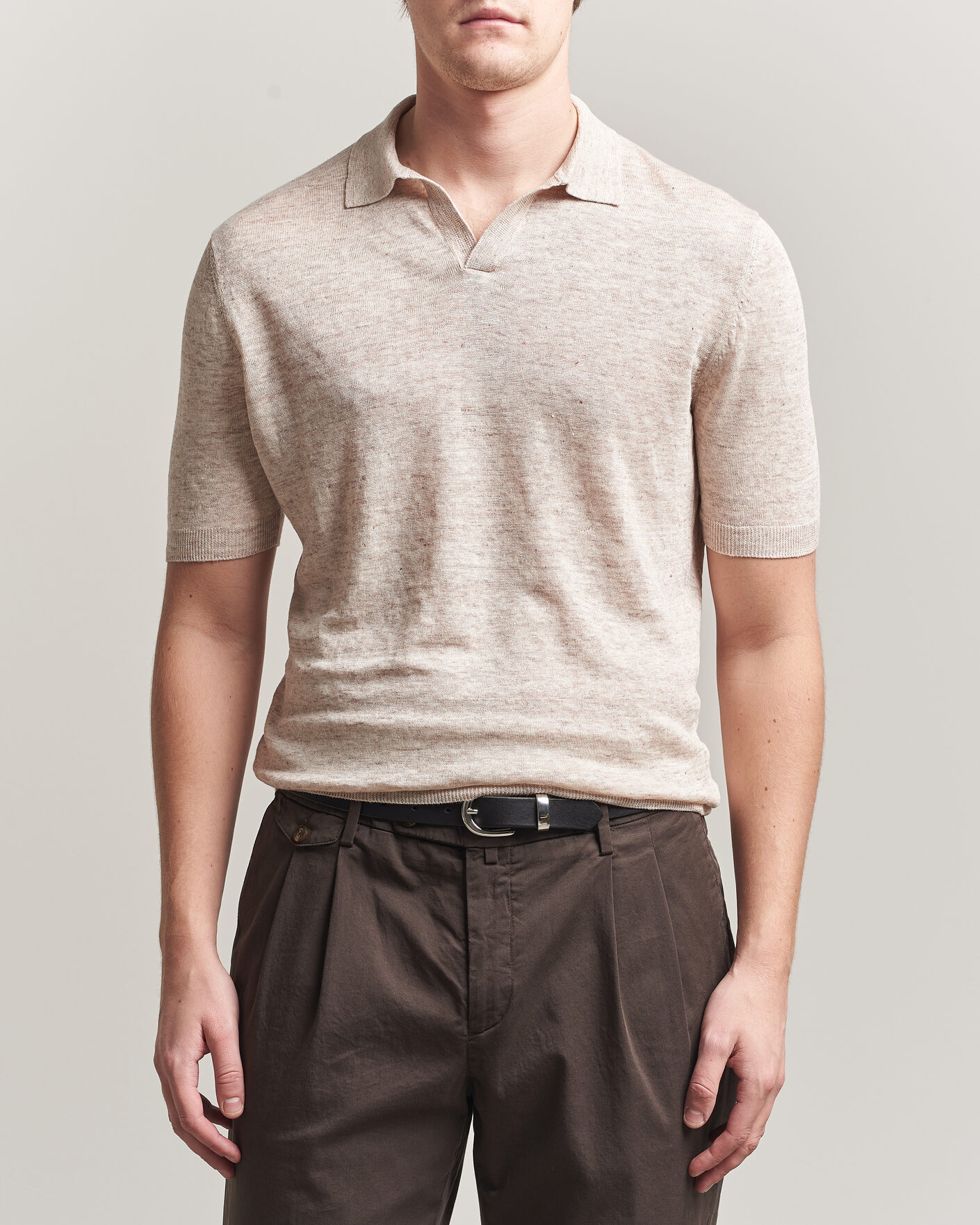 Herre | Pikéer | Gran Sasso | Washed Knitted Linen Polo Beige Melange