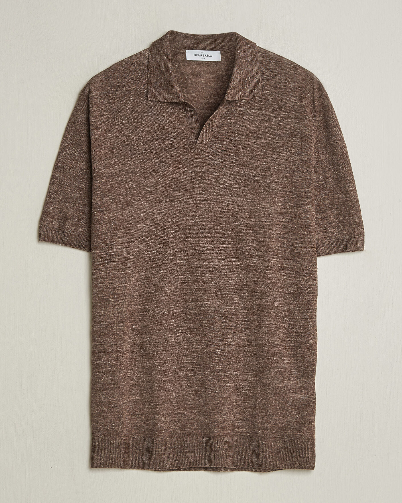 Herre | Pikéer | Gran Sasso | Washed Knitted Linen Polo Brown Melange