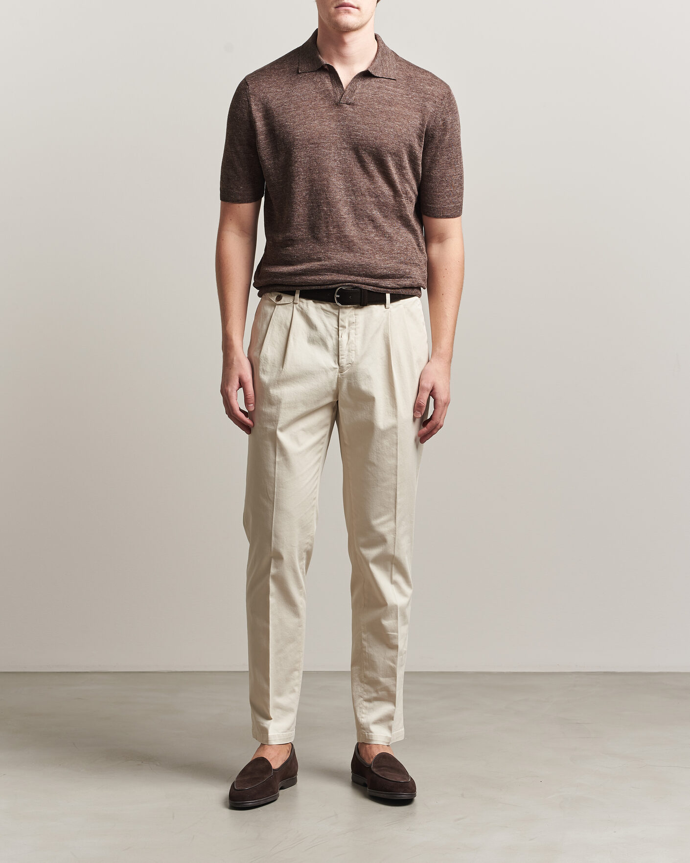 Herre | Pikéer | Gran Sasso | Washed Knitted Linen Polo Brown Melange