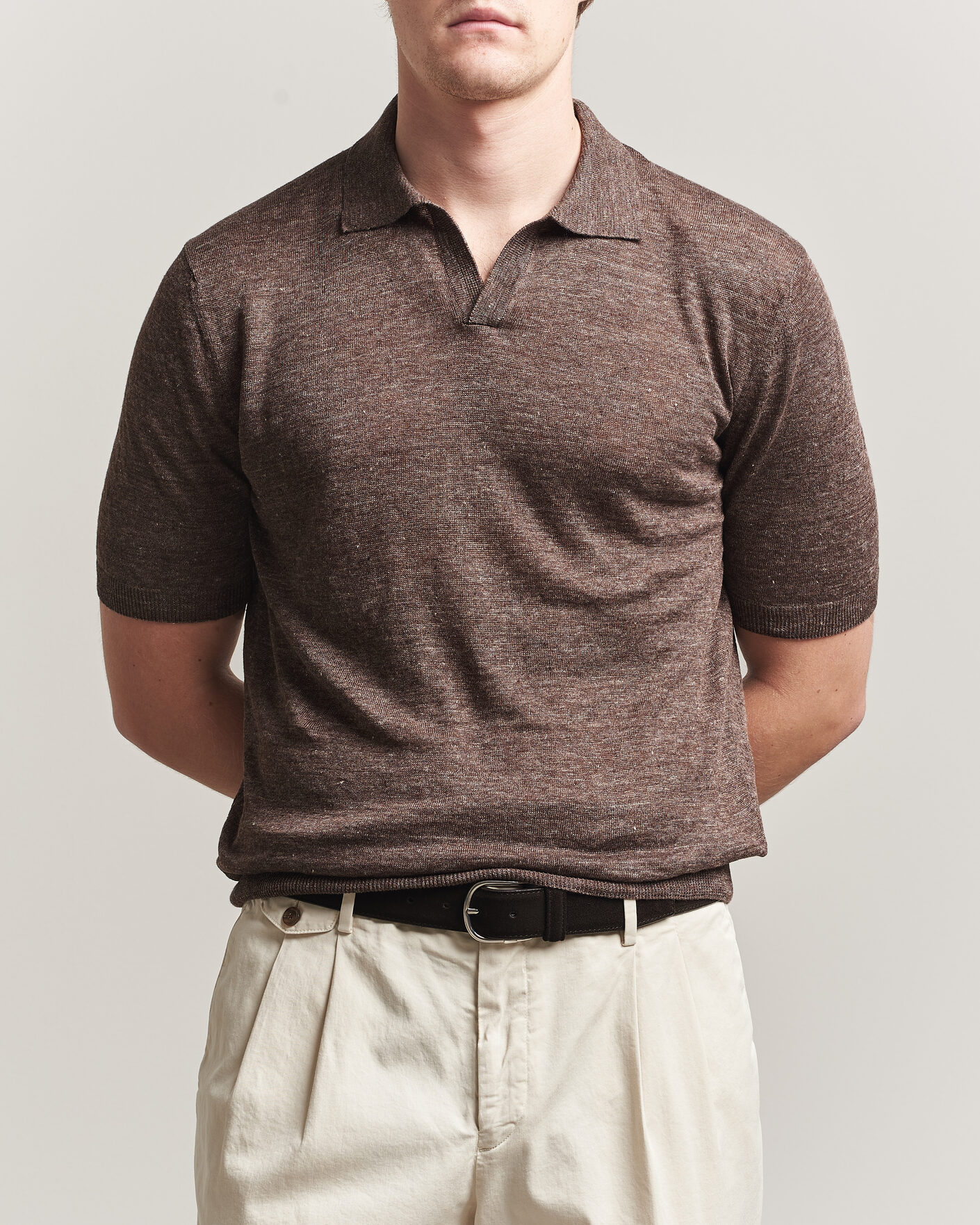 Herre | Pikéer | Gran Sasso | Washed Knitted Linen Polo Brown Melange
