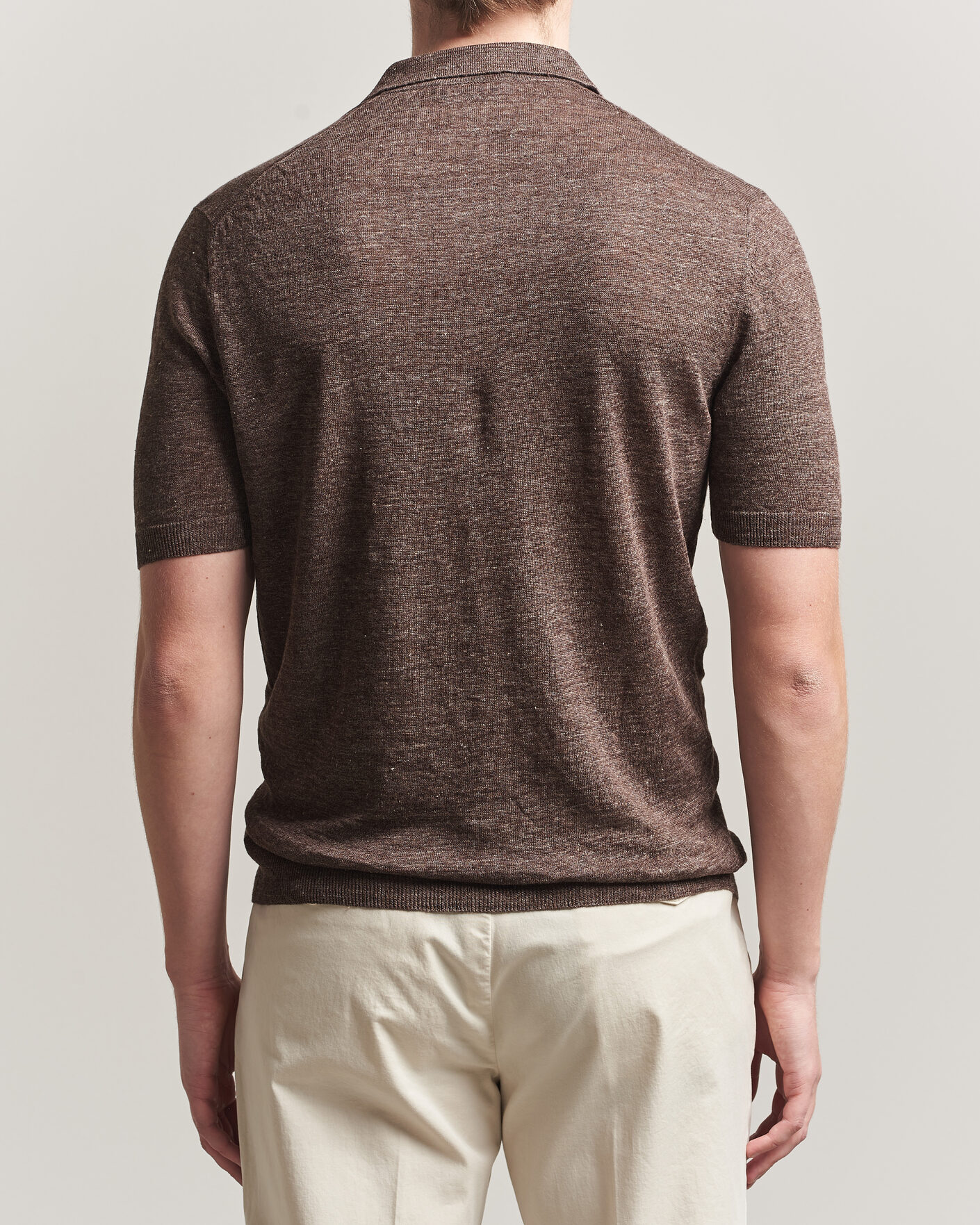 Herre | Pikéer | Gran Sasso | Washed Knitted Linen Polo Brown Melange