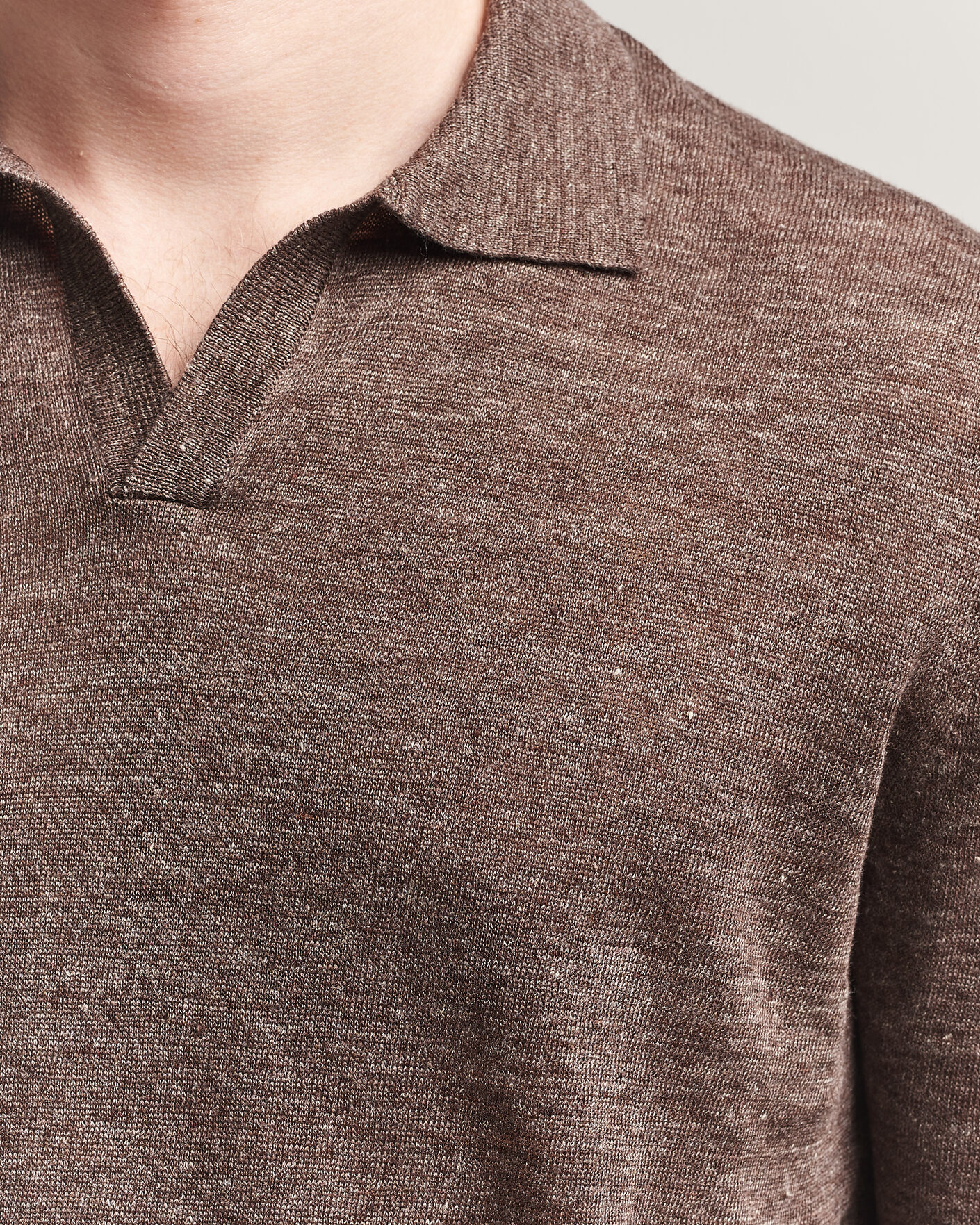 Herre | Pikéer | Gran Sasso | Washed Knitted Linen Polo Brown Melange