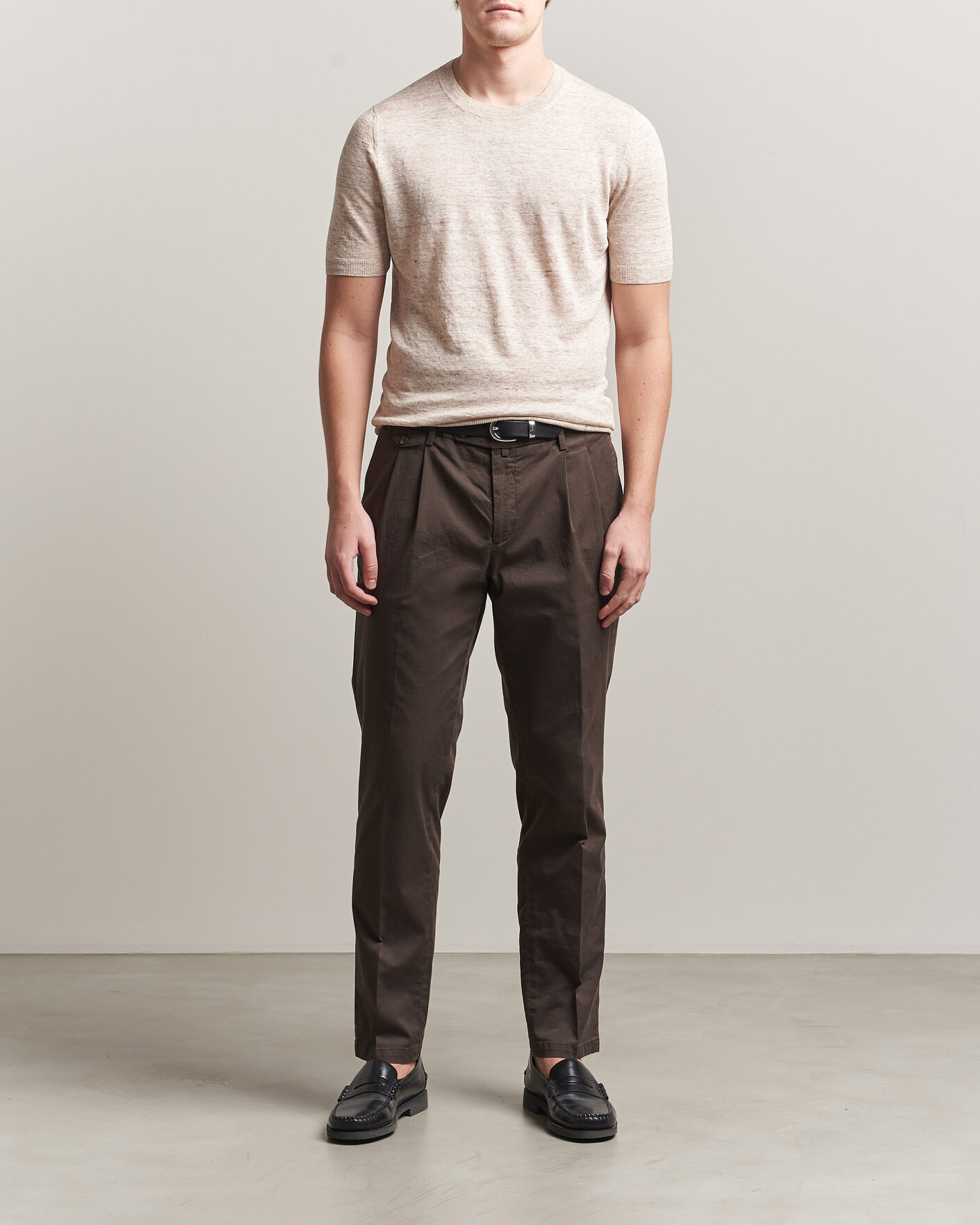 Herre | T-Shirts | Gran Sasso | Washed Knitted Linen T-Shirt Beige Melange