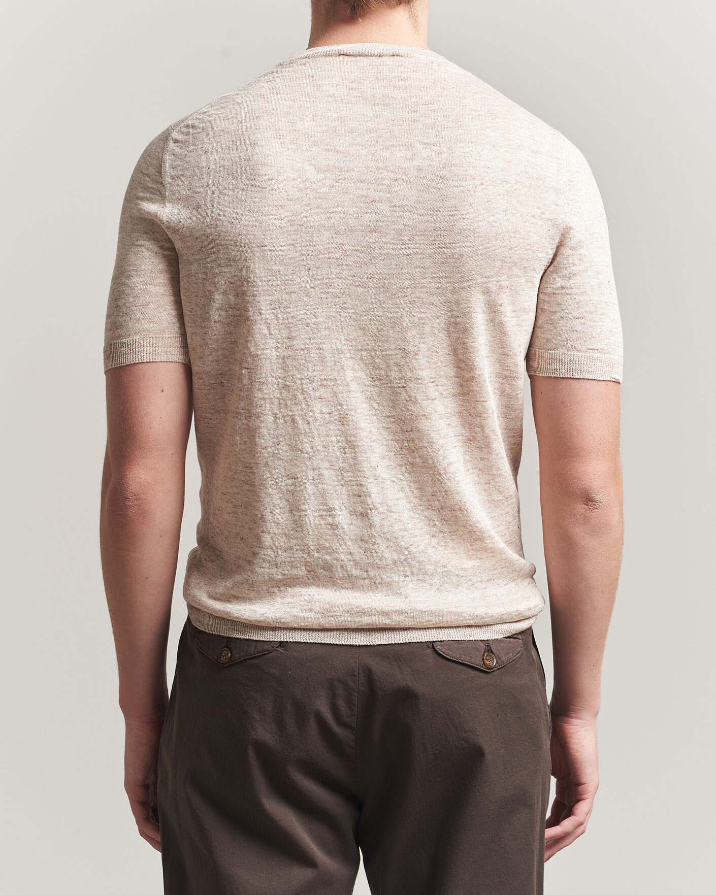 Herre | T-Shirts | Gran Sasso | Washed Knitted Linen T-Shirt Beige Melange