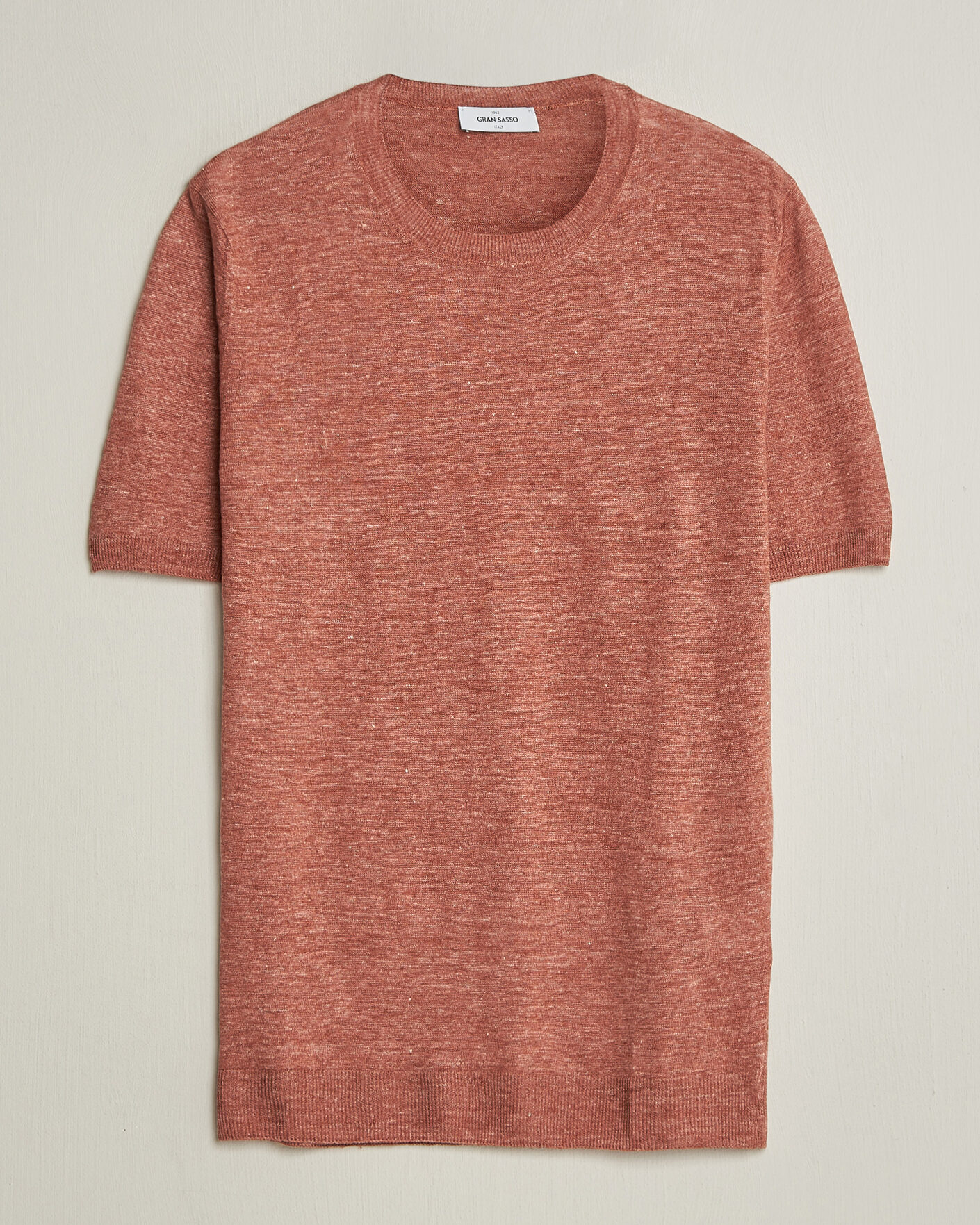 Herre | T-Shirts | Gran Sasso | Washed Knitted Linen T-Shirt Apricot Orange Melange