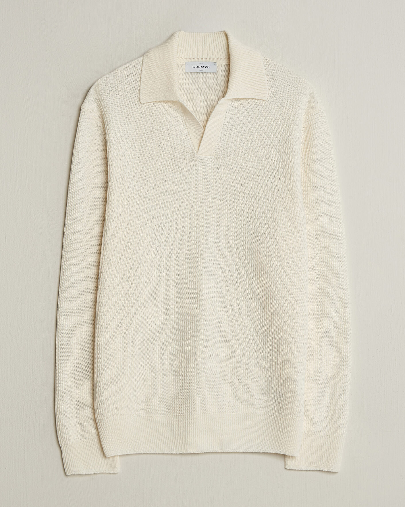 Herre | Gensere | Gran Sasso | Linen/Cotton Open Collar Knitted Polo Cream