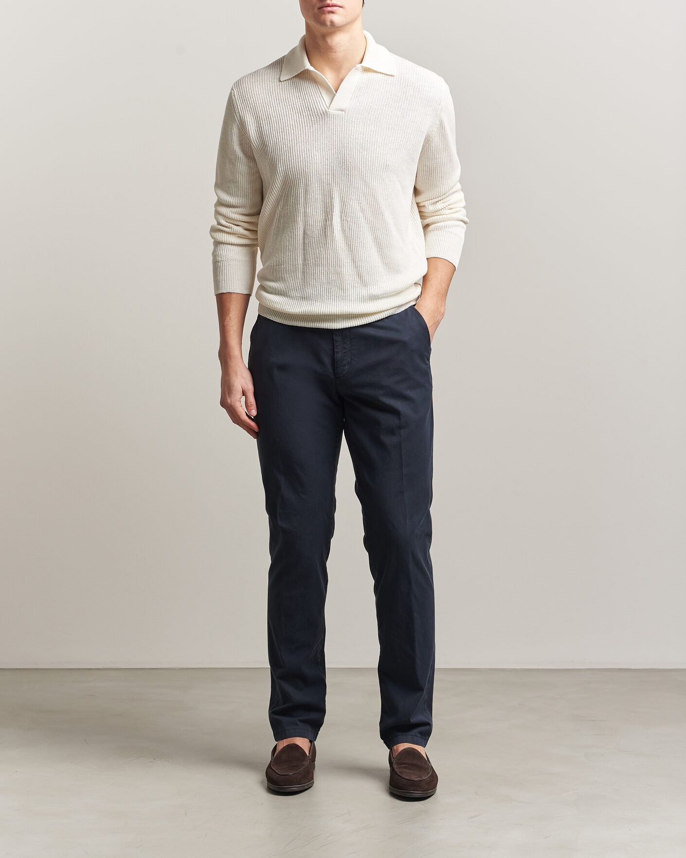 Herre | Gensere | Gran Sasso | Linen/Cotton Open Collar Knitted Polo Cream