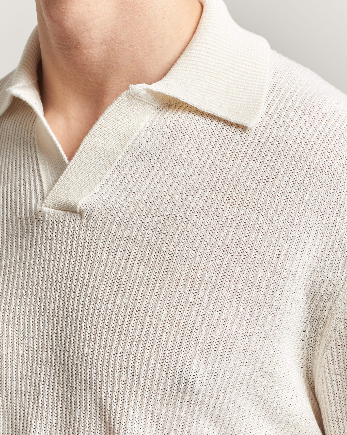 Herre | Gensere | Gran Sasso | Linen/Cotton Open Collar Knitted Polo Cream