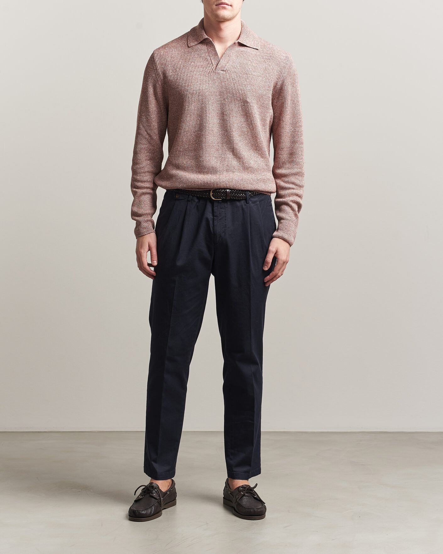 Herre | Gensere | Gran Sasso | Linen/Cotton Open Collar Knitted Polo Rust Melange