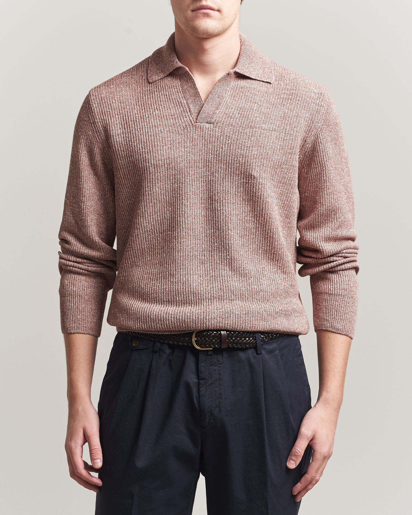 Herre | Gensere | Gran Sasso | Linen/Cotton Open Collar Knitted Polo Rust Melange