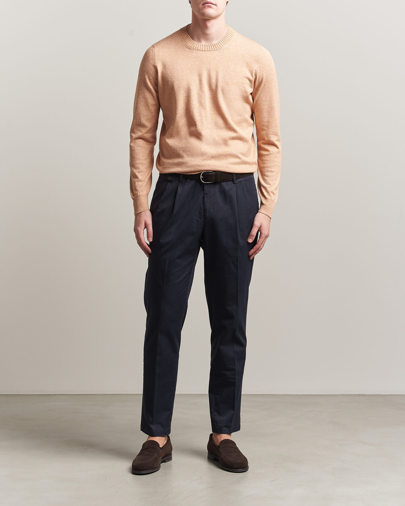 Herre | Gensere | Gran Sasso | Cotton/Cashmere Knitted Crew Neck Sweater Apricot Orange Melange
