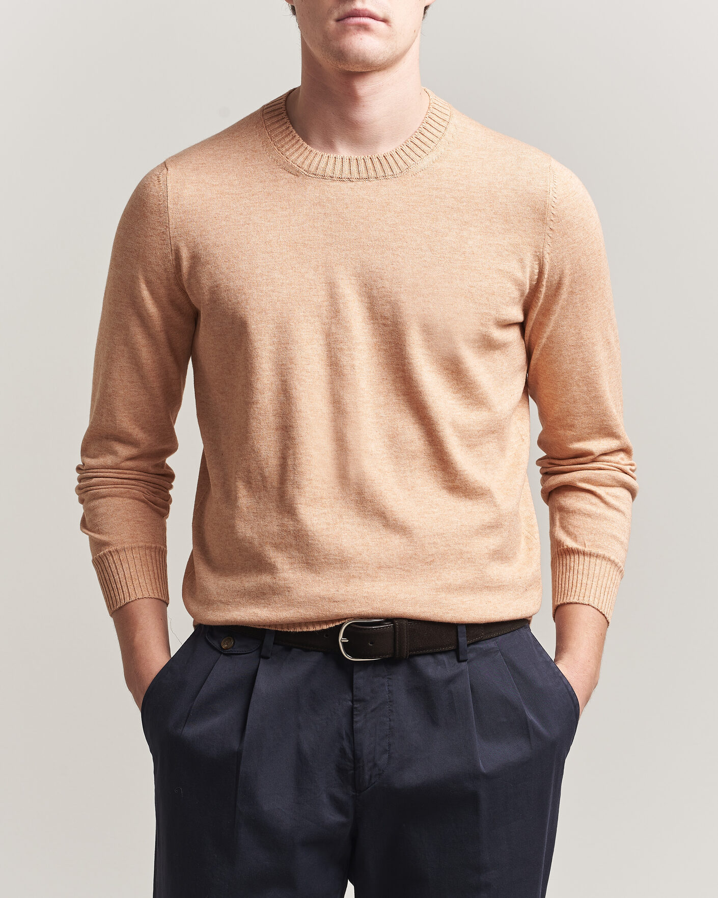 Herre | Gensere | Gran Sasso | Cotton/Cashmere Knitted Crew Neck Sweater Apricot Orange Melange