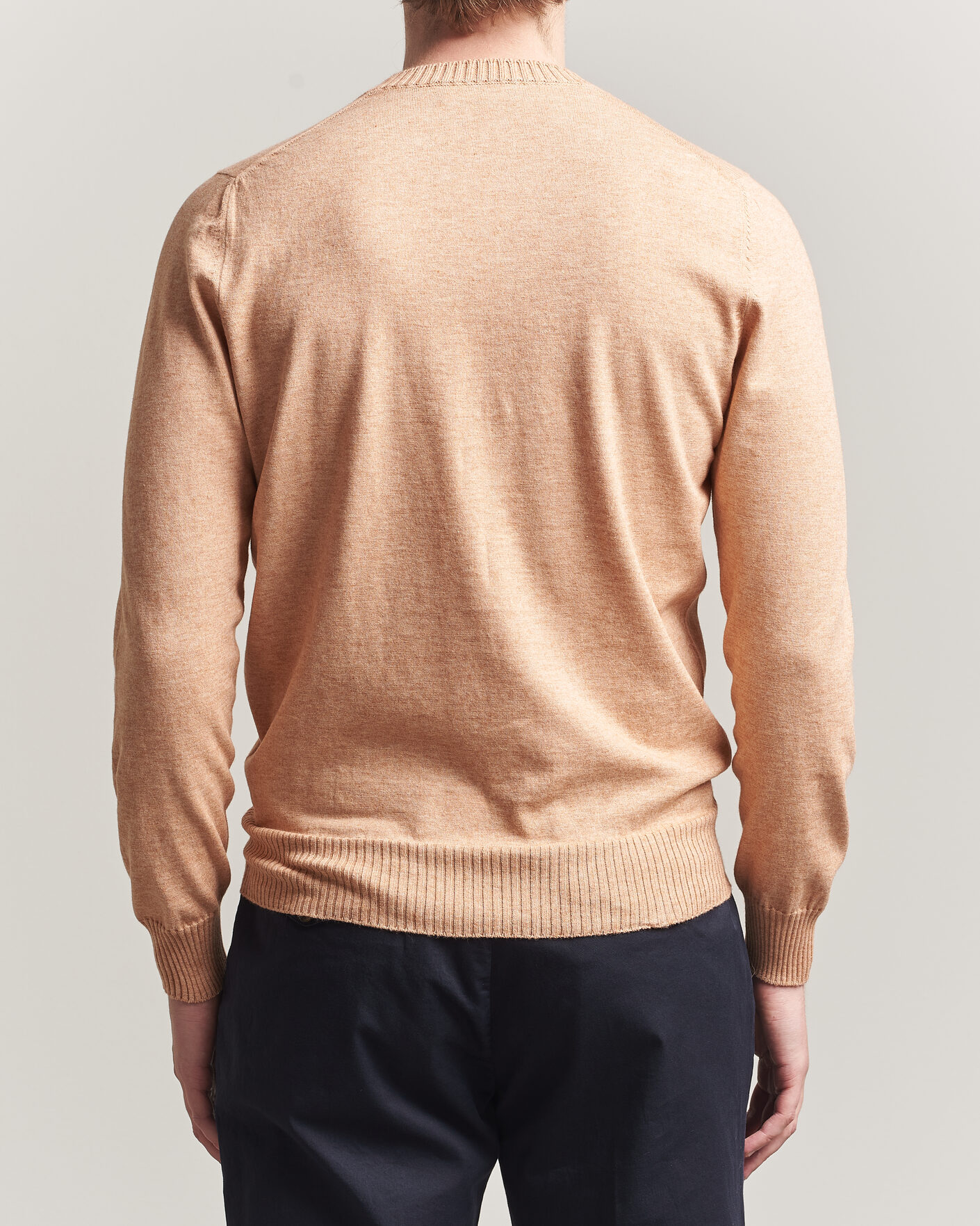 Herre | Gensere | Gran Sasso | Cotton/Cashmere Knitted Crew Neck Sweater Apricot Orange Melange