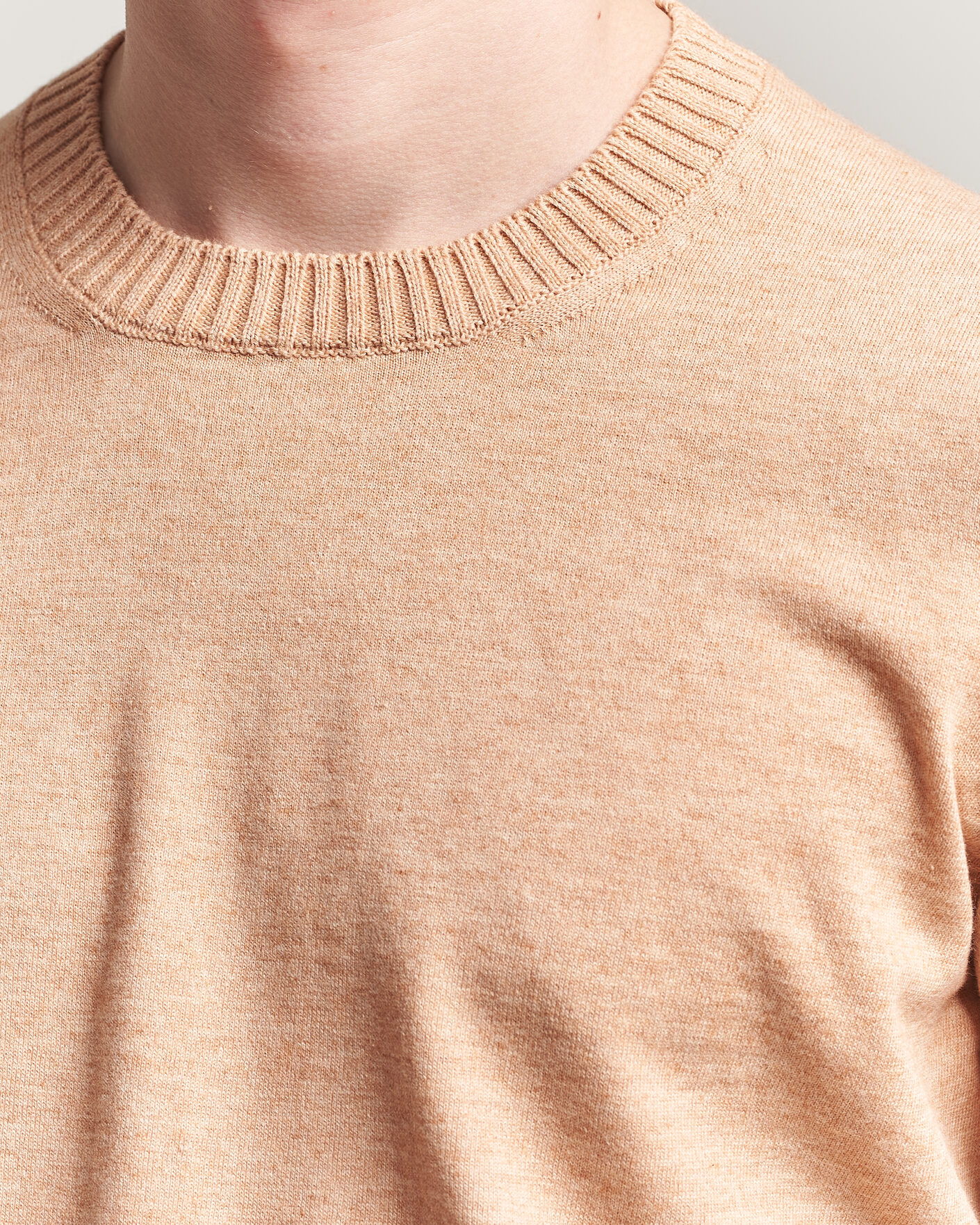 Herre | Gensere | Gran Sasso | Cotton/Cashmere Knitted Crew Neck Sweater Apricot Orange Melange