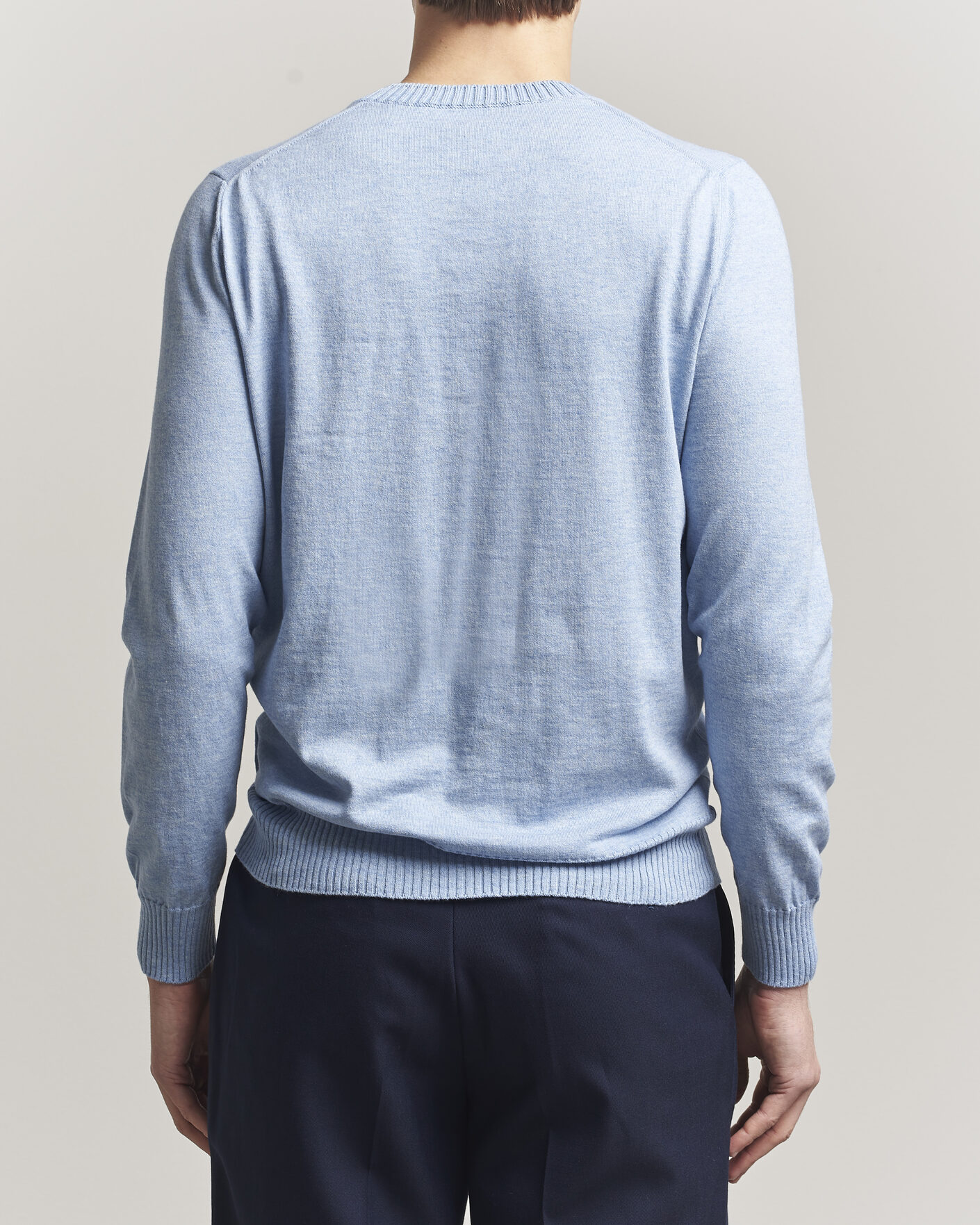Herre | Gensere | Gran Sasso | Cotton/Cashmere Knitted Crew Neck Sweater Blue Melange
