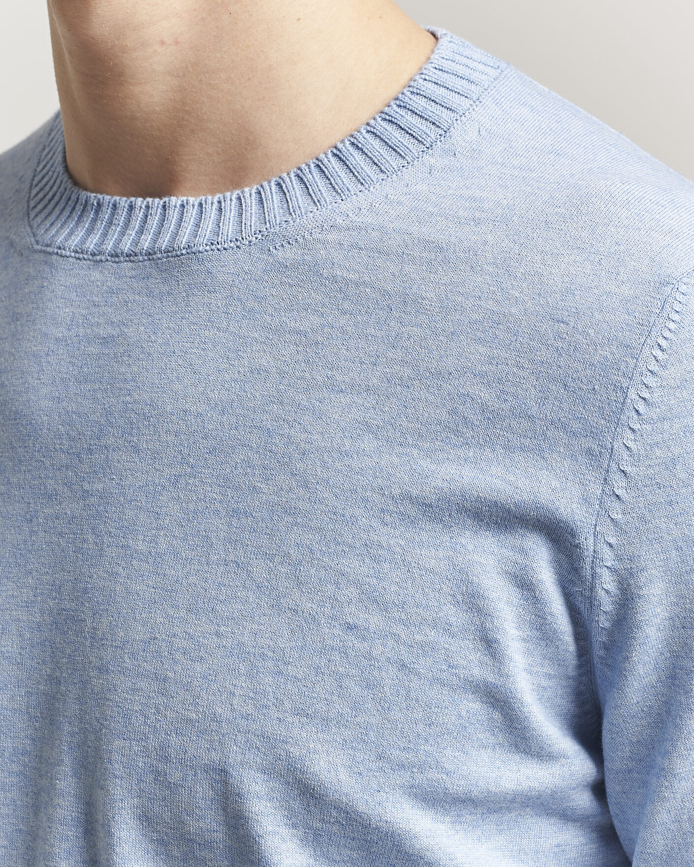 Herre | Gensere | Gran Sasso | Cotton/Cashmere Knitted Crew Neck Sweater Blue Melange