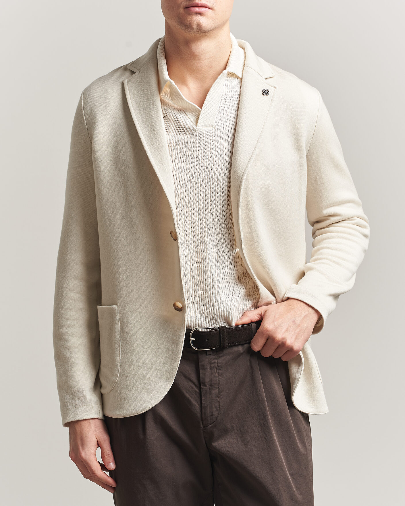 Herre | Dressjakker | Gran Sasso | Wool Knitted Blazer Cream