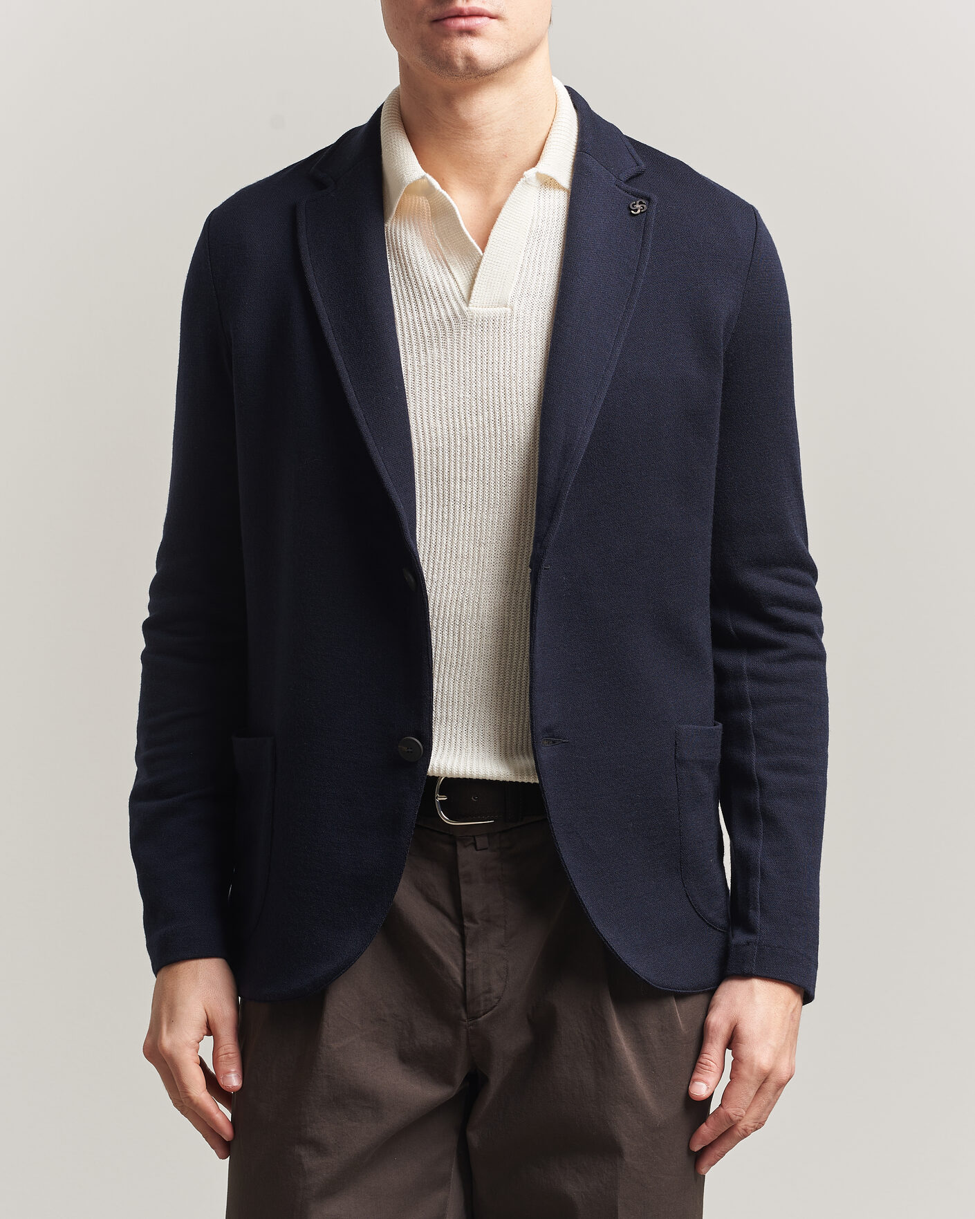 Herre | Dressjakker | Gran Sasso | Wool Knitted Blazer Navy