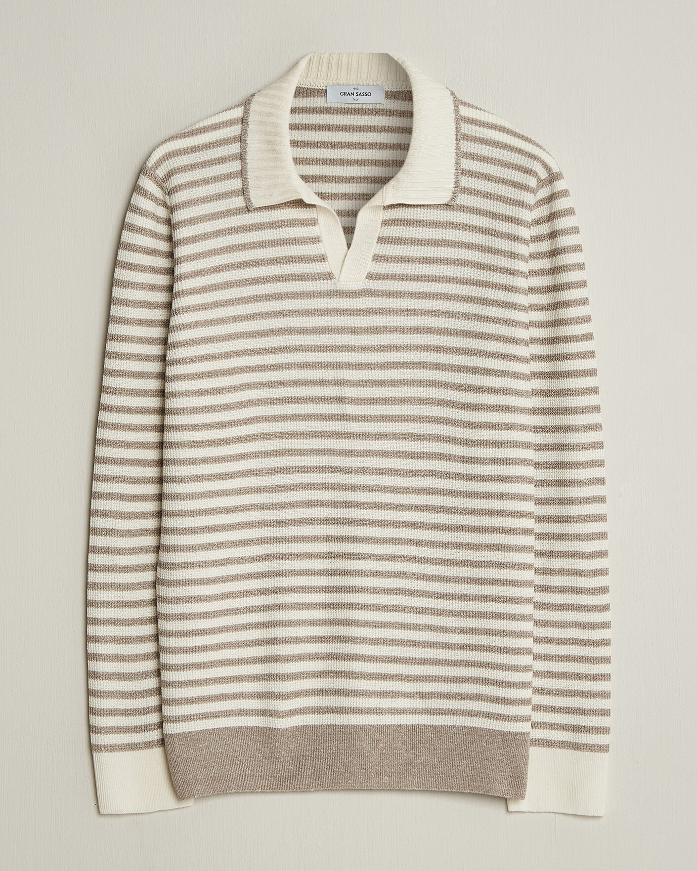 Herre | Gensere | Gran Sasso | Linen/Cotton Knitted Striped Polo Beige/White