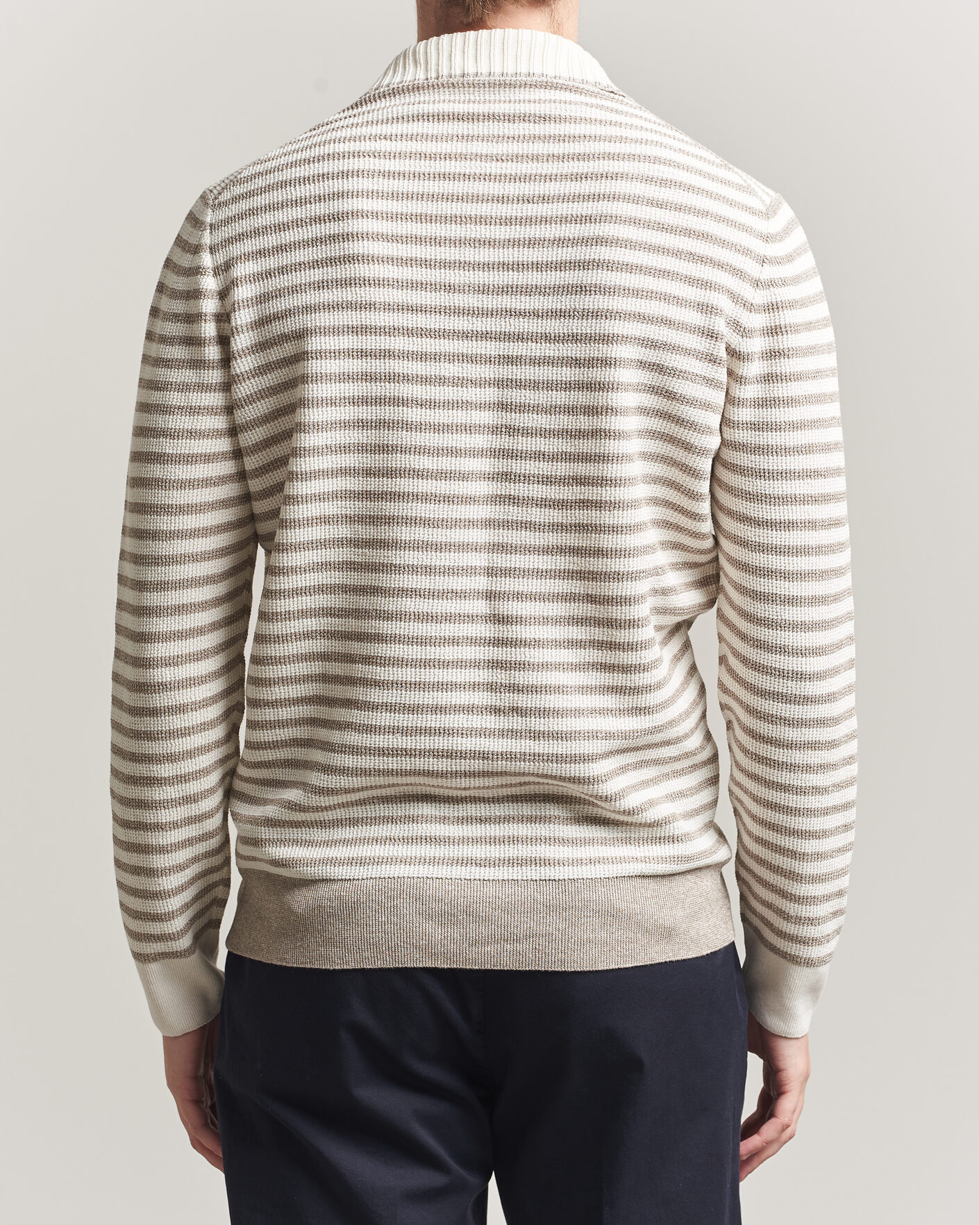 Herre | Gensere | Gran Sasso | Linen/Cotton Knitted Striped Polo Beige/White