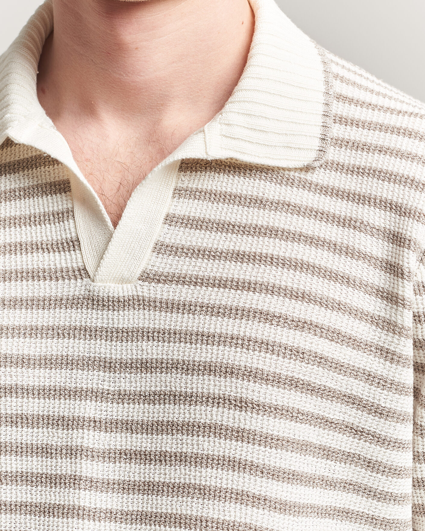 Herre | Gensere | Gran Sasso | Linen/Cotton Knitted Striped Polo Beige/White