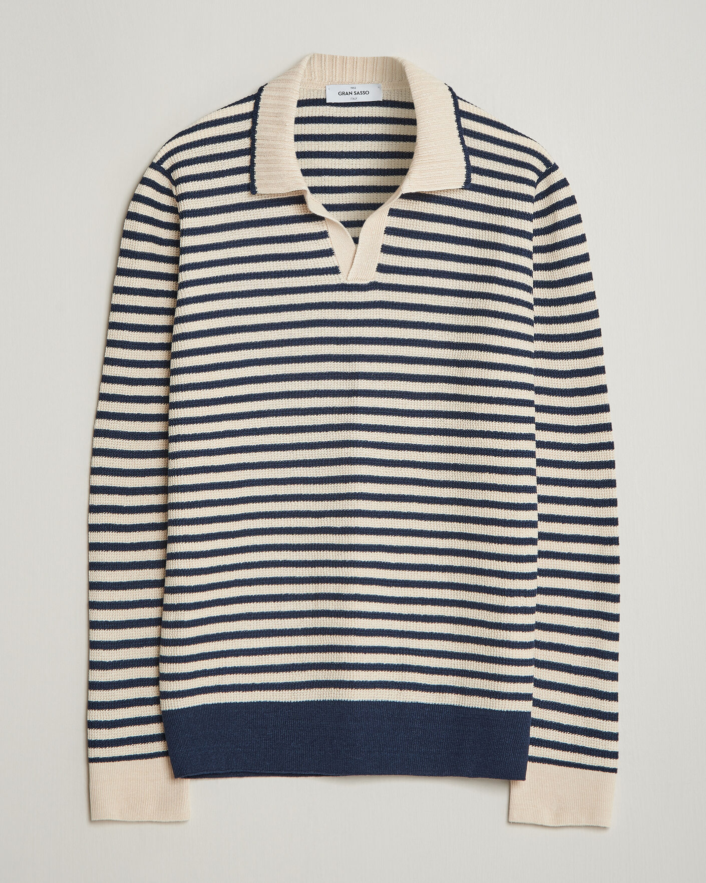 Herre | Gensere | Gran Sasso | Linen/Cotton Knitted Striped Polo Navy/White
