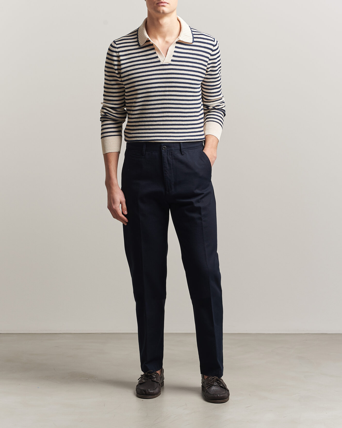 Herre | Gensere | Gran Sasso | Linen/Cotton Knitted Striped Polo Navy/White