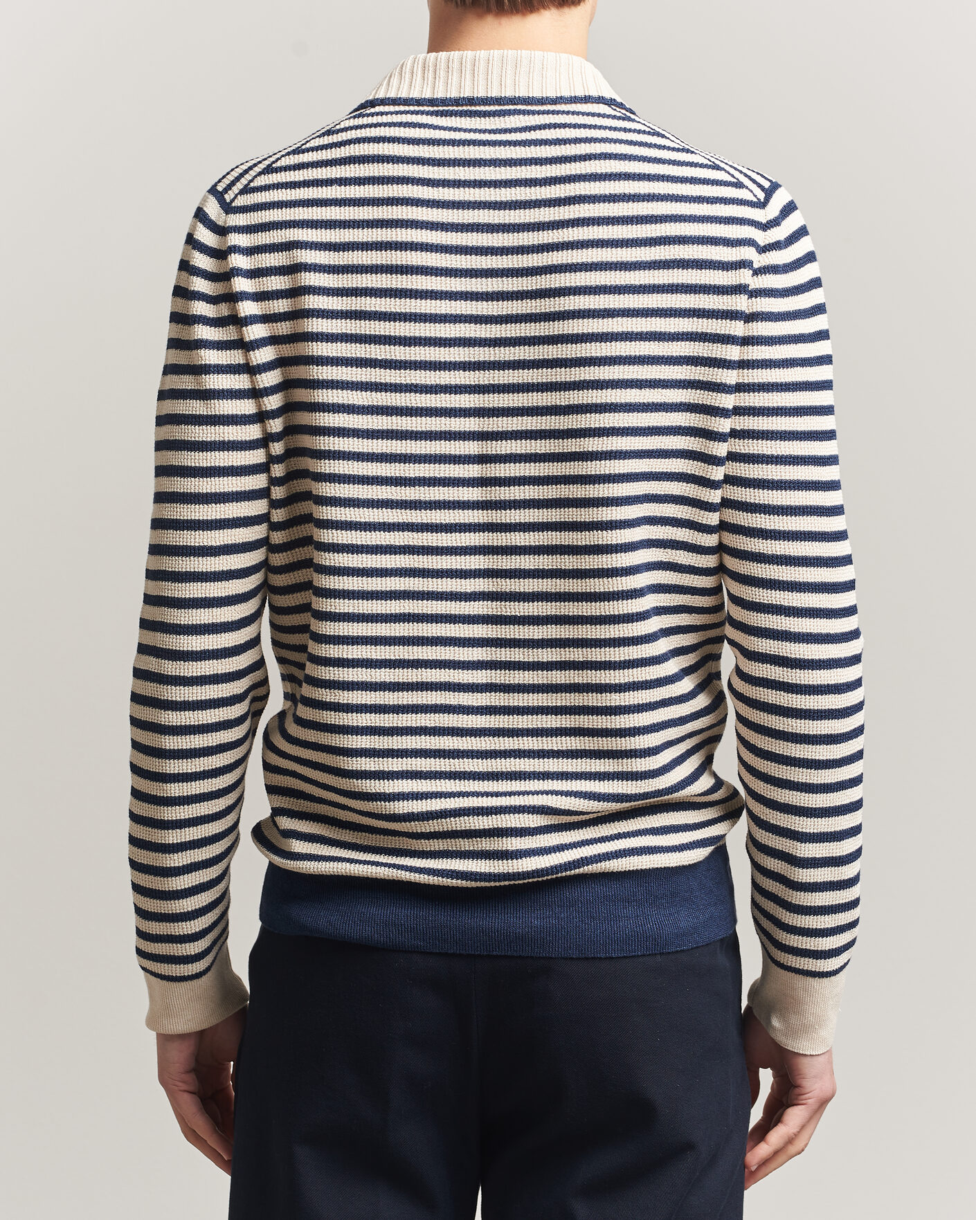 Herre | Gensere | Gran Sasso | Linen/Cotton Knitted Striped Polo Navy/White