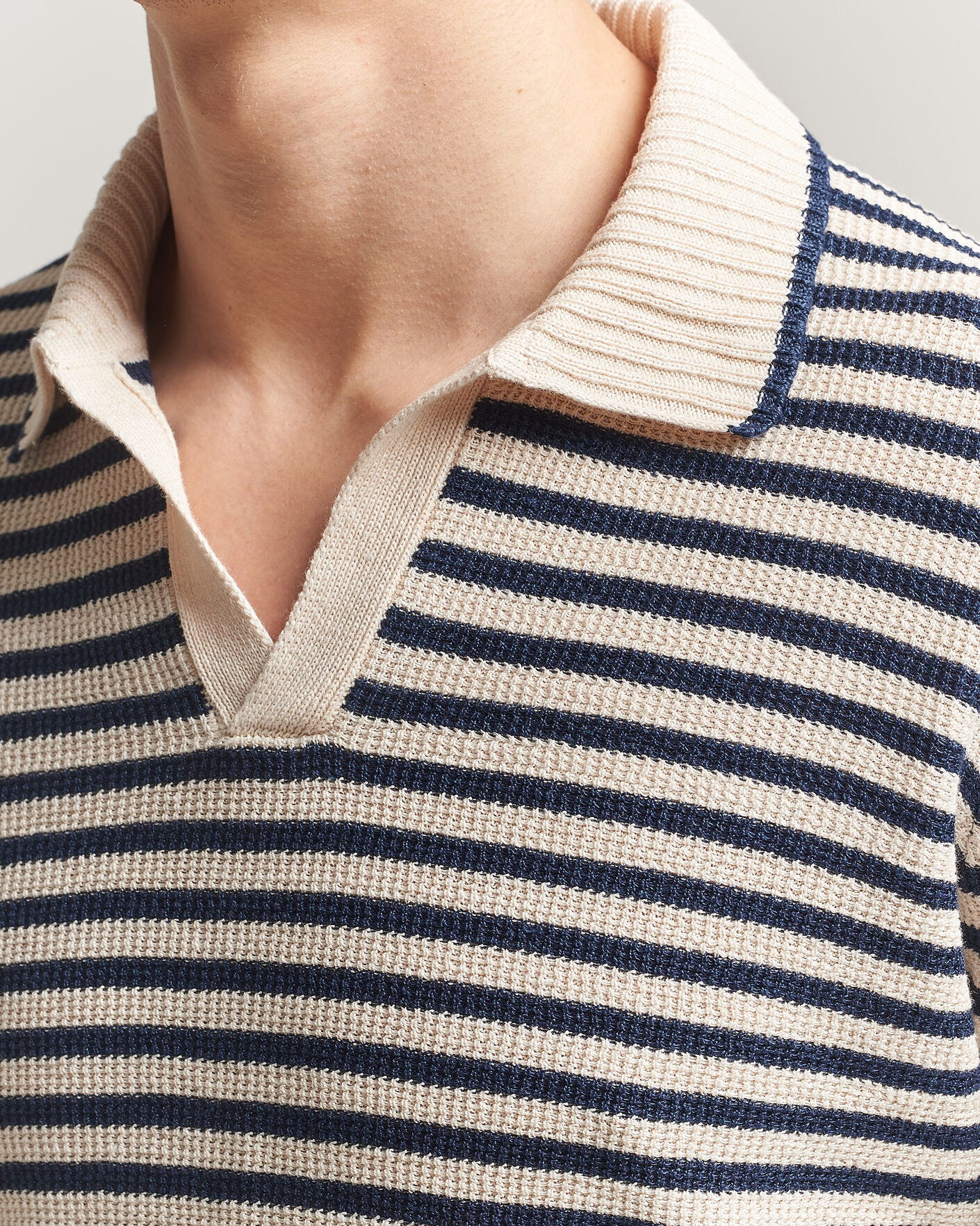 Herre | Gensere | Gran Sasso | Linen/Cotton Knitted Striped Polo Navy/White