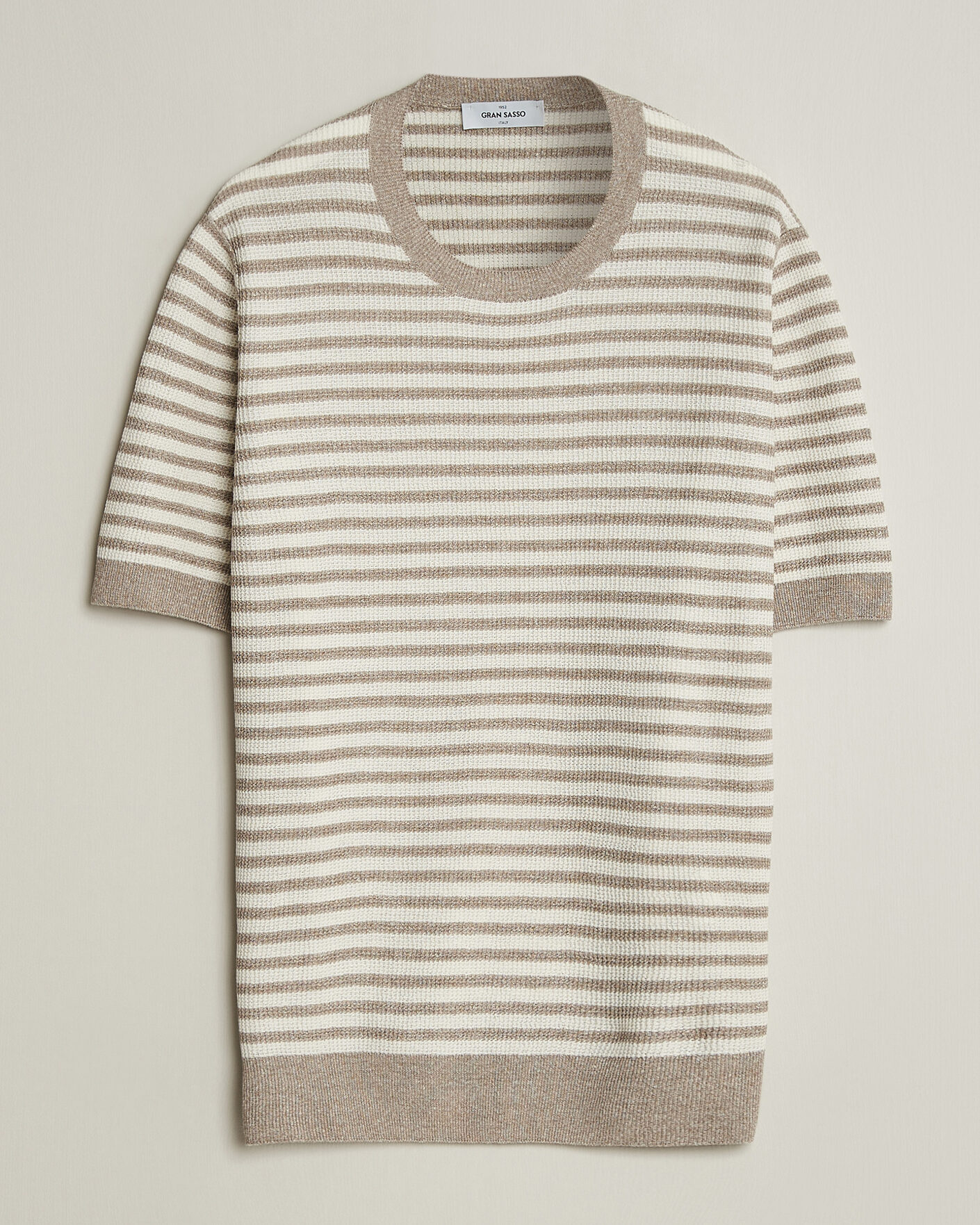 Herre | T-Shirts | Gran Sasso | Linen/Cotton Knitted Striped T-Shirt Beige/White