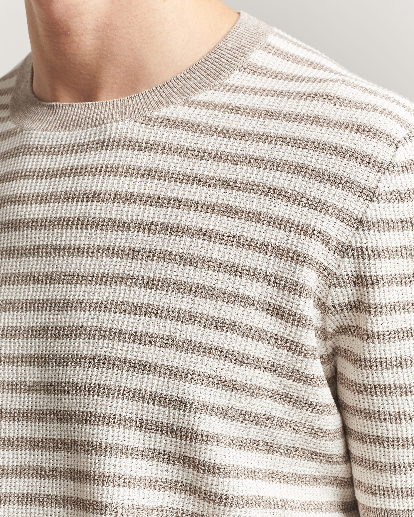 Herre | T-Shirts | Gran Sasso | Linen/Cotton Knitted Striped T-Shirt Beige/White