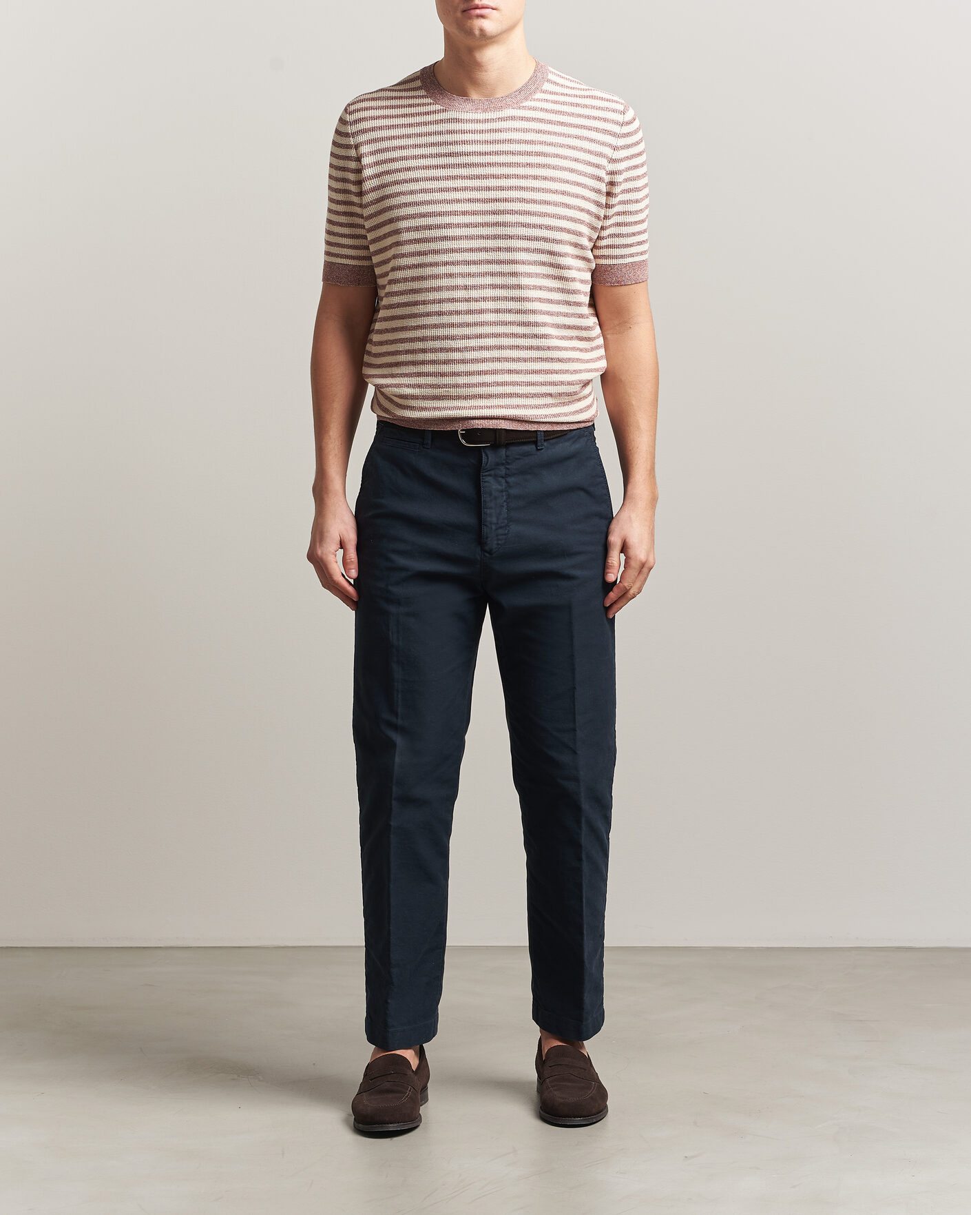 Herre | T-Shirts | Gran Sasso | Linen/Cotton Knitted Striped T-Shirt Red/White