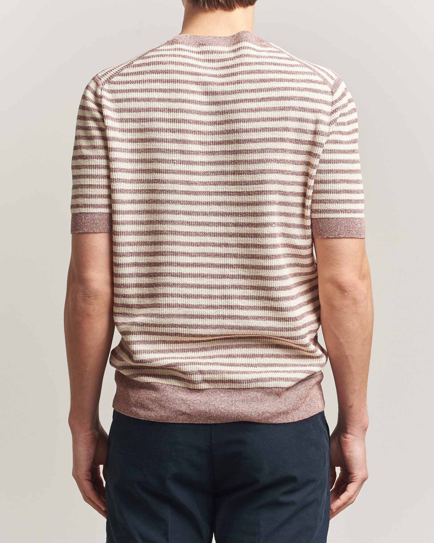 Herre | T-Shirts | Gran Sasso | Linen/Cotton Knitted Striped T-Shirt Red/White