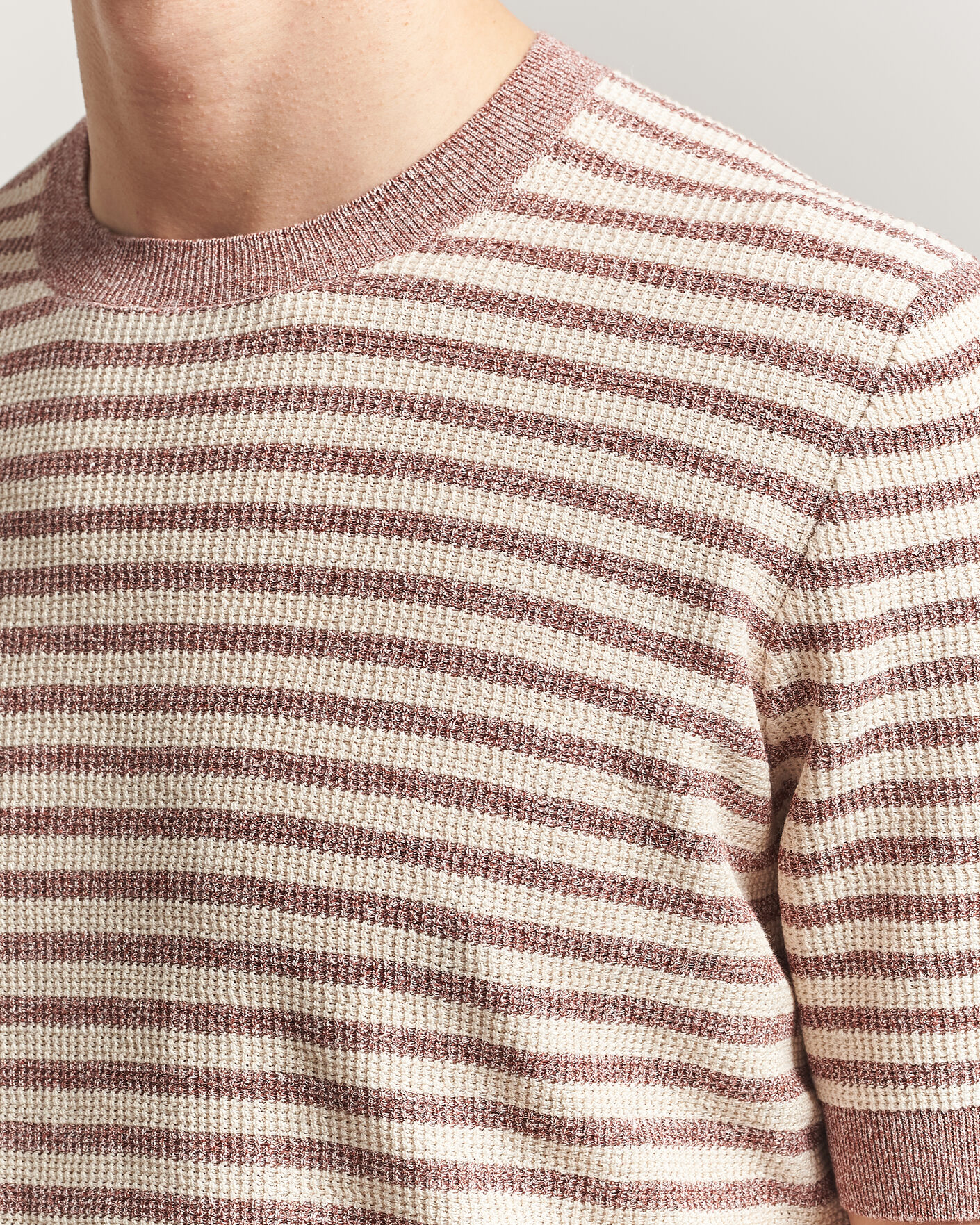 Herre | T-Shirts | Gran Sasso | Linen/Cotton Knitted Striped T-Shirt Red/White