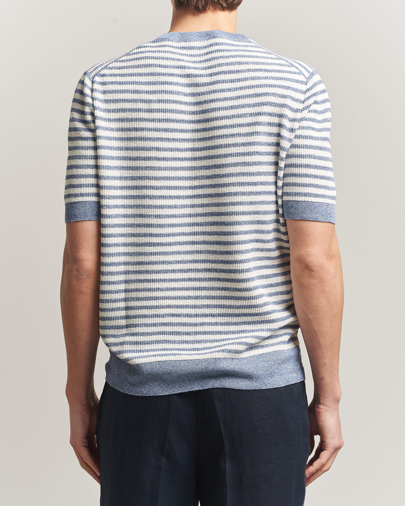 Herre | T-Shirts | Gran Sasso | Linen/Cotton Knitted Striped T-Shirt Blue/White