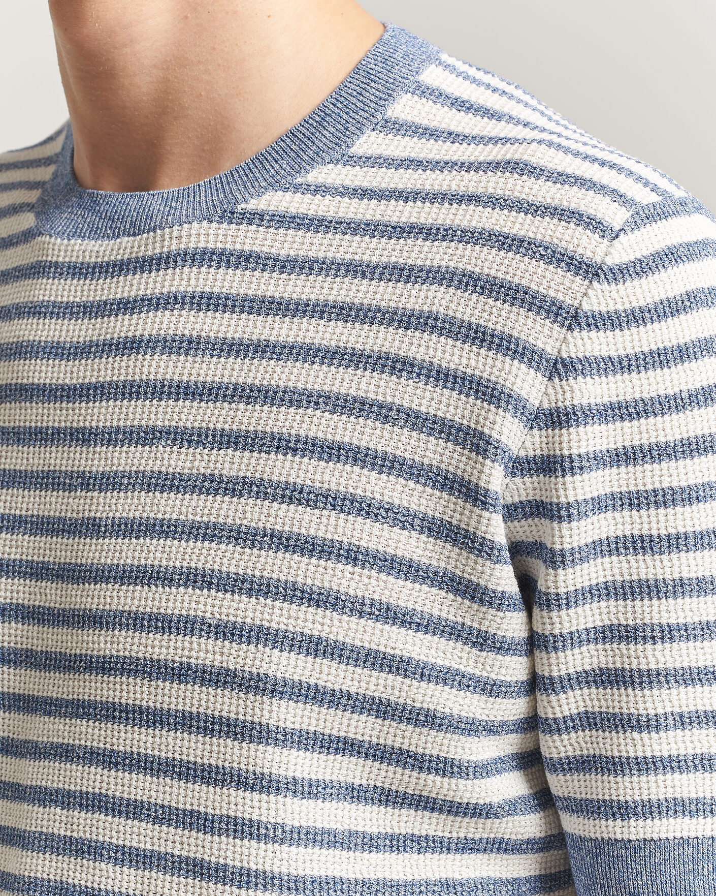Herre | T-Shirts | Gran Sasso | Linen/Cotton Knitted Striped T-Shirt Blue/White