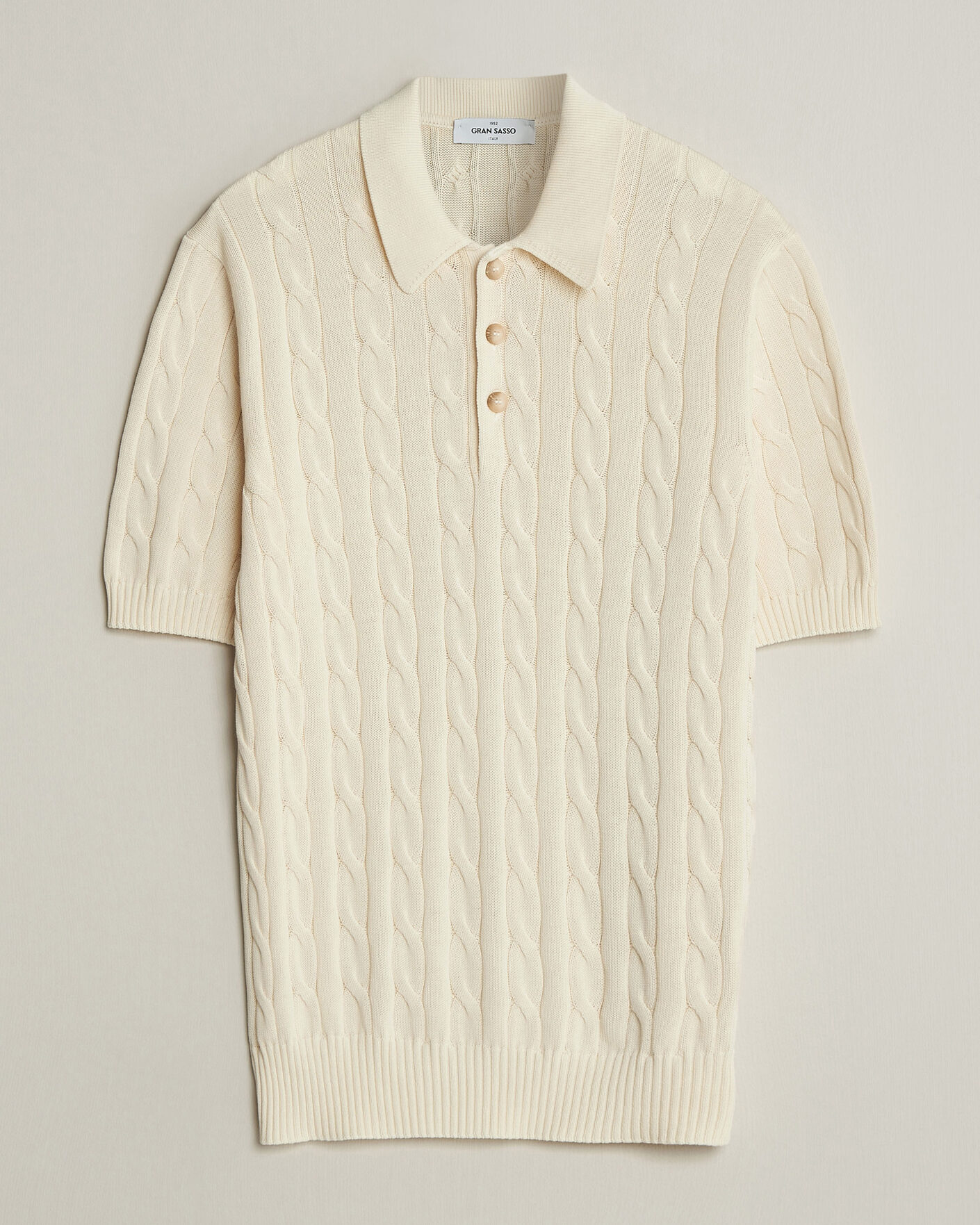Herre | Pikéer | Gran Sasso | Cotton Cable Knitted Polo Cream