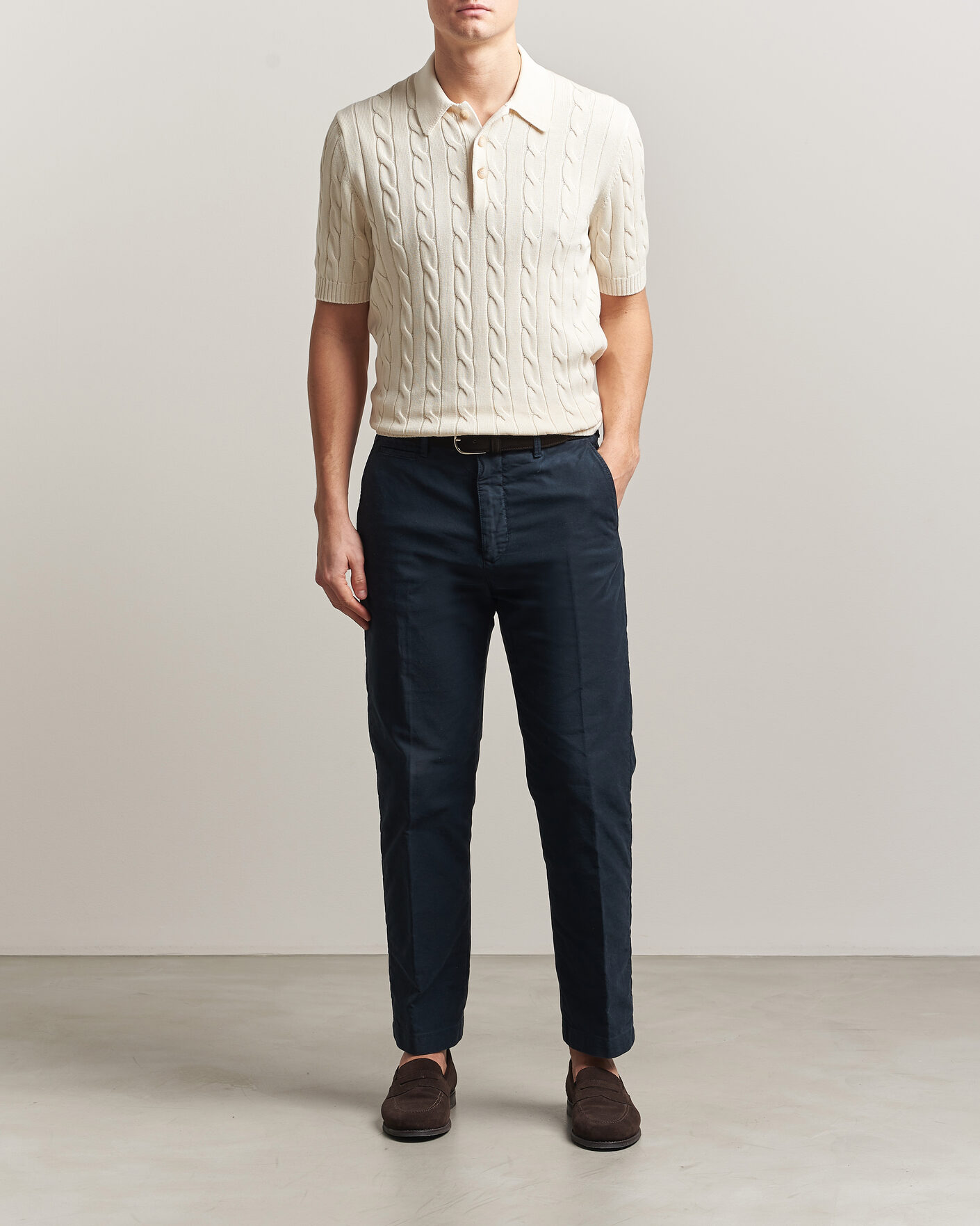 Herre | Pikéer | Gran Sasso | Cotton Cable Knitted Polo Cream