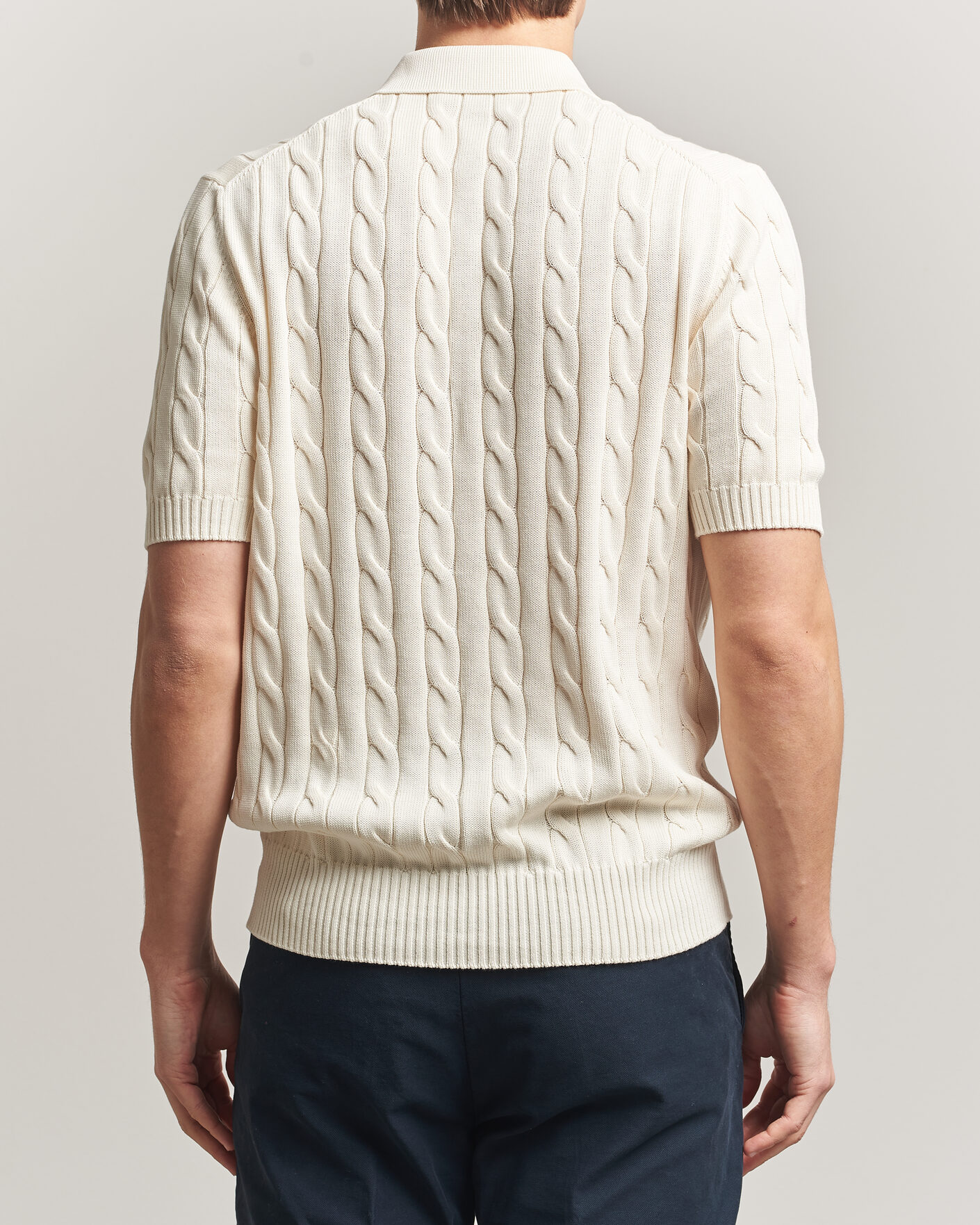 Herre | Pikéer | Gran Sasso | Cotton Cable Knitted Polo Cream