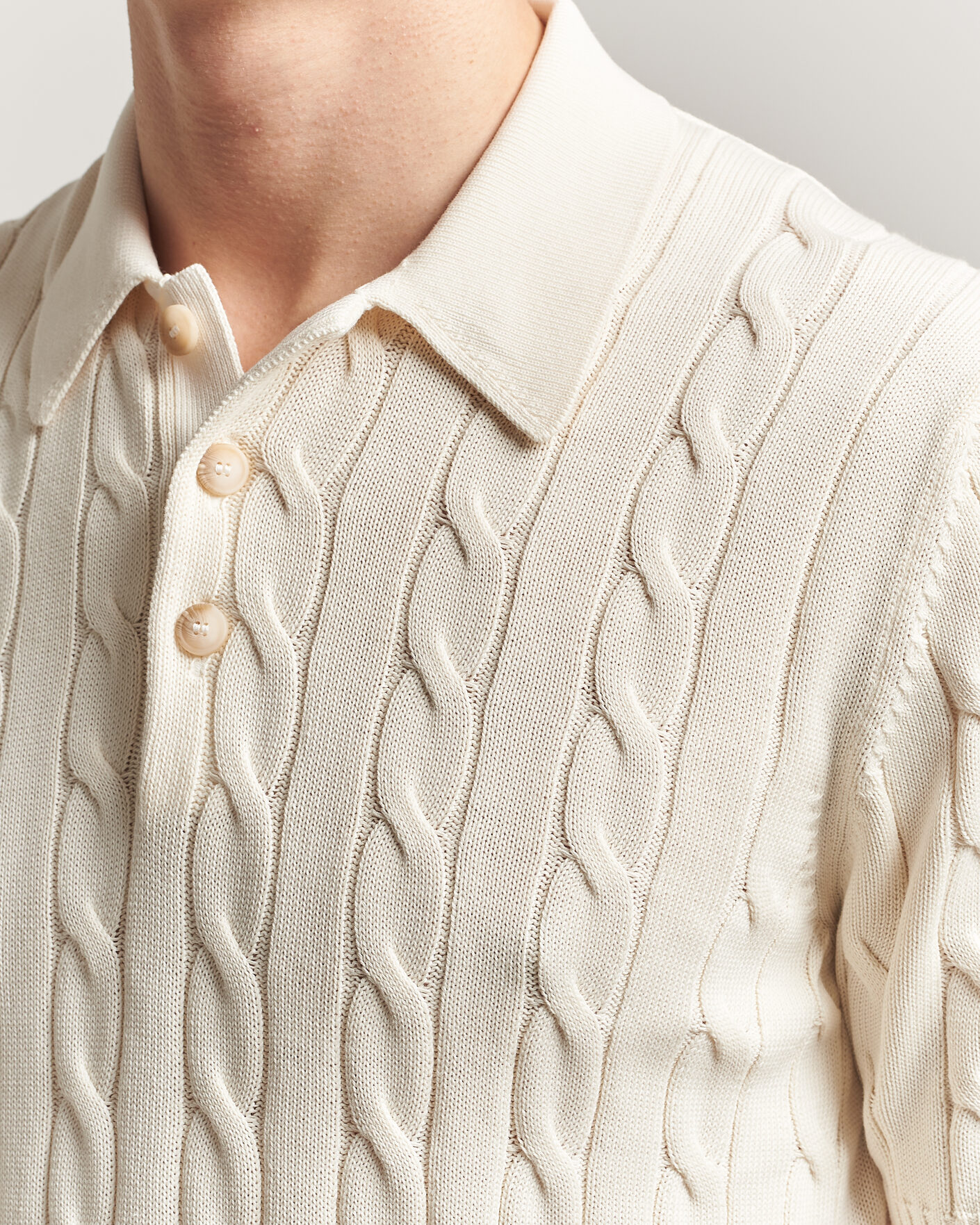 Herre | Pikéer | Gran Sasso | Cotton Cable Knitted Polo Cream